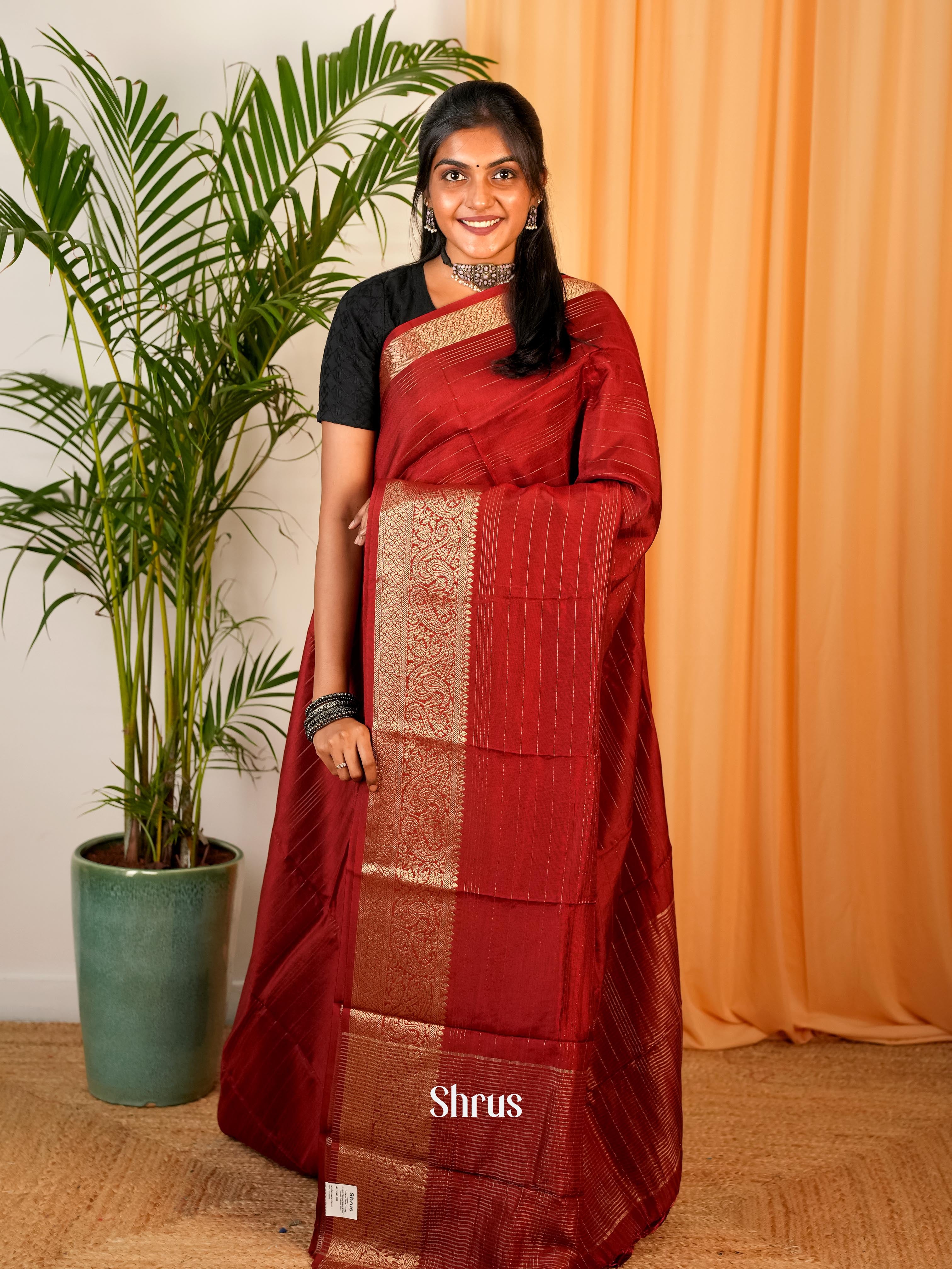 Red - Semi Mysoresilk Saree