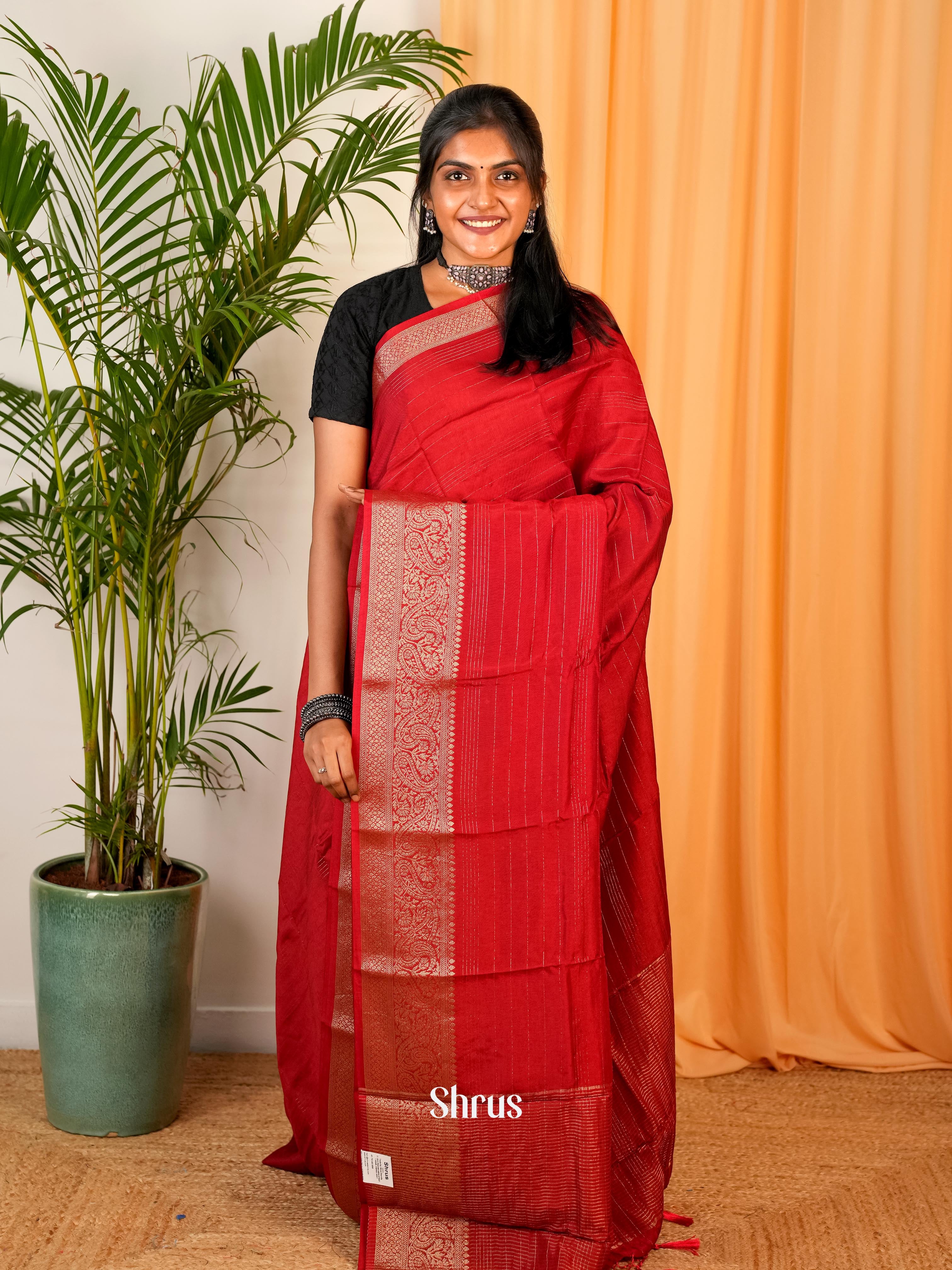 Red - Semi Mysoresilk Saree