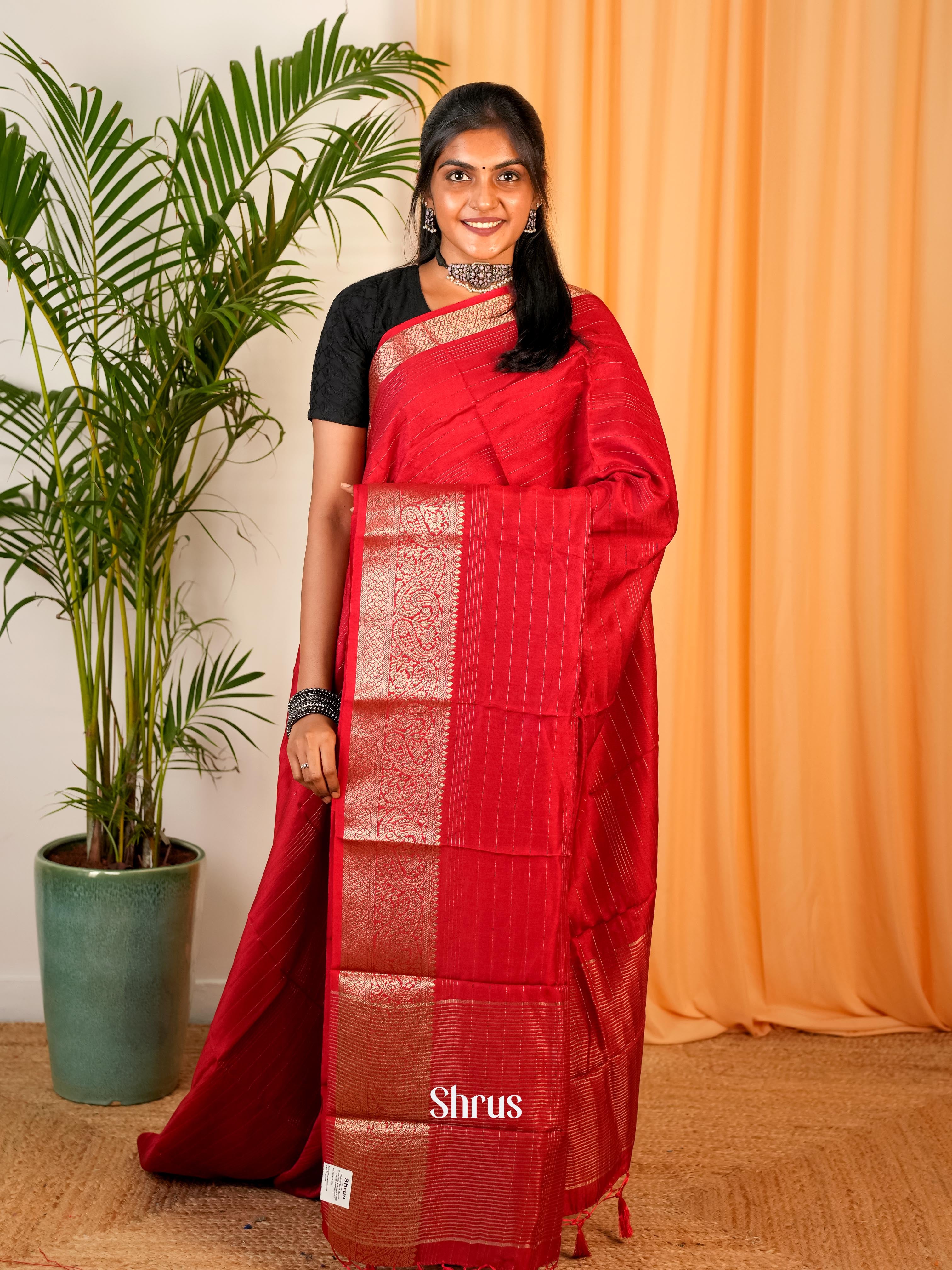 Red - Semi Mysoresilk Saree