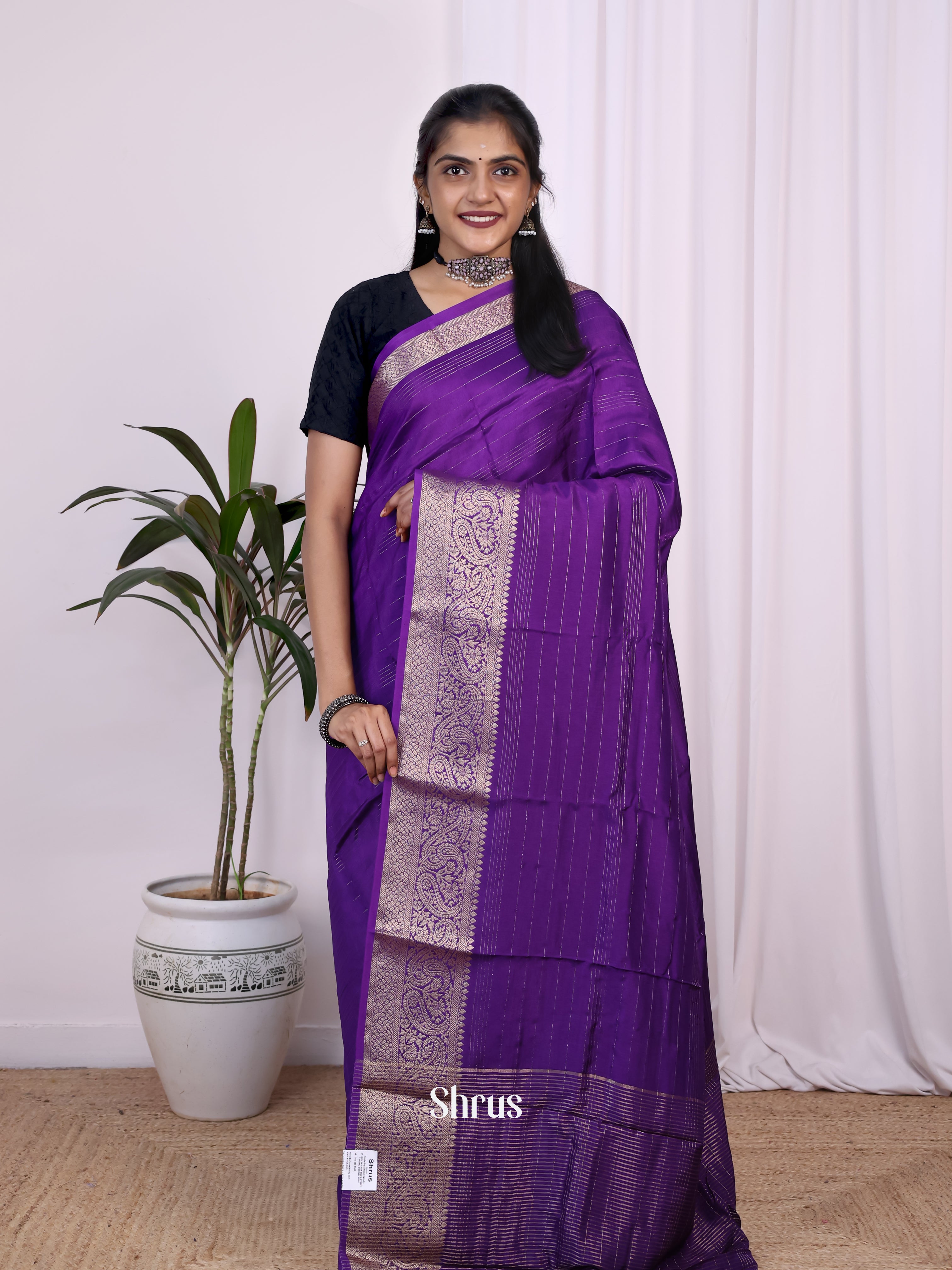 Purple & Pink - Semi Mysoresilk Saree