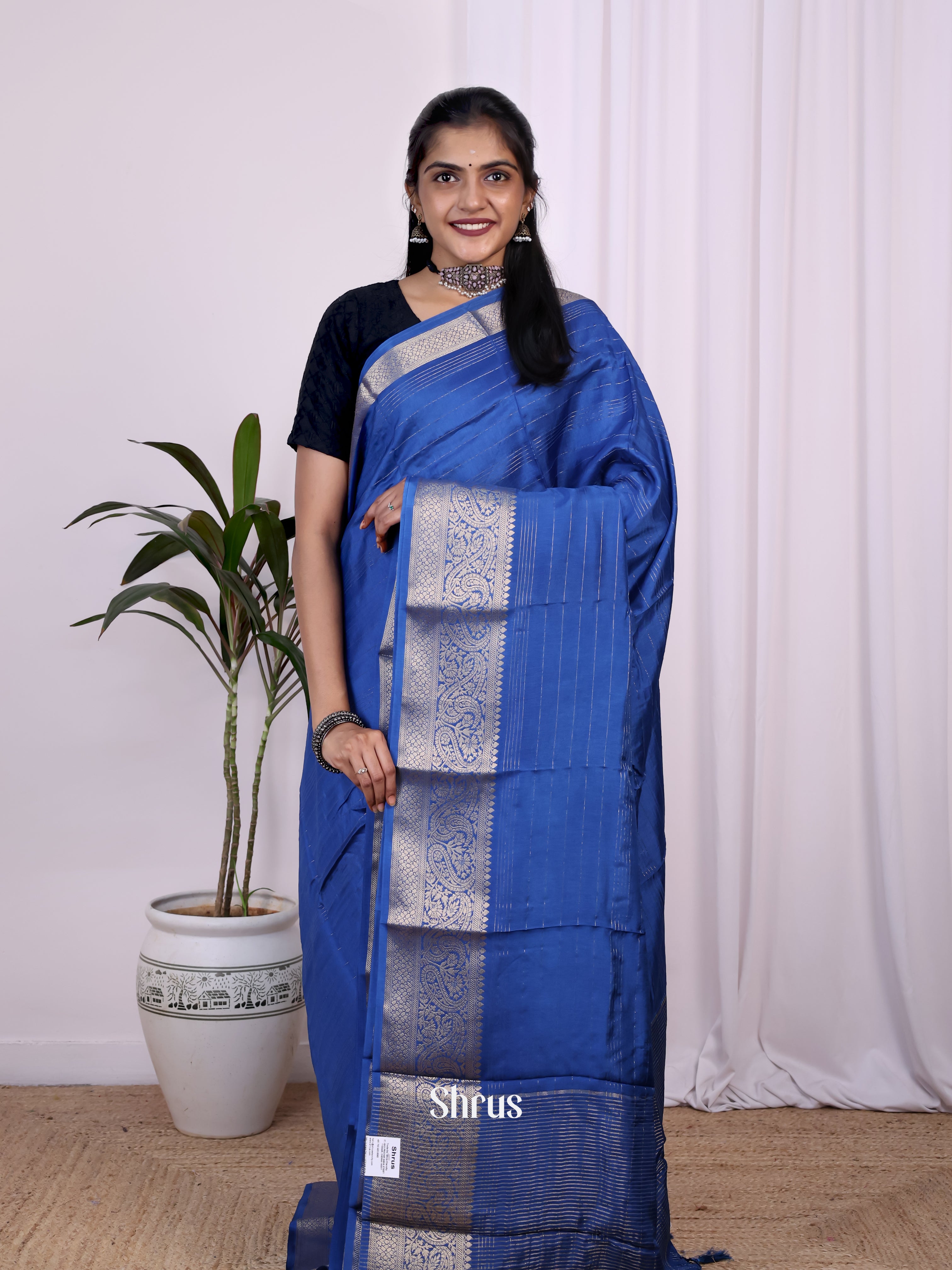 Blue- Semi Mysoresilk Saree