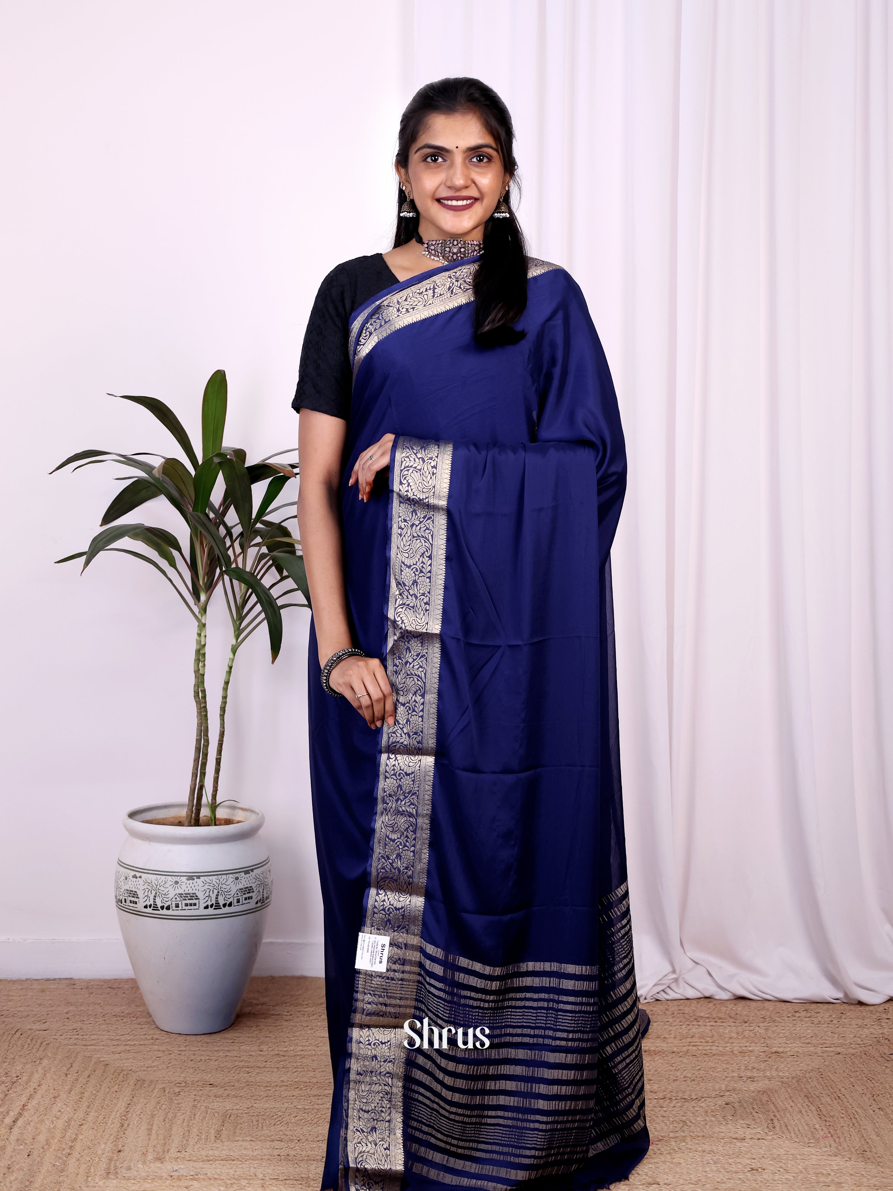 Blue - Semi Mysoresilk Saree