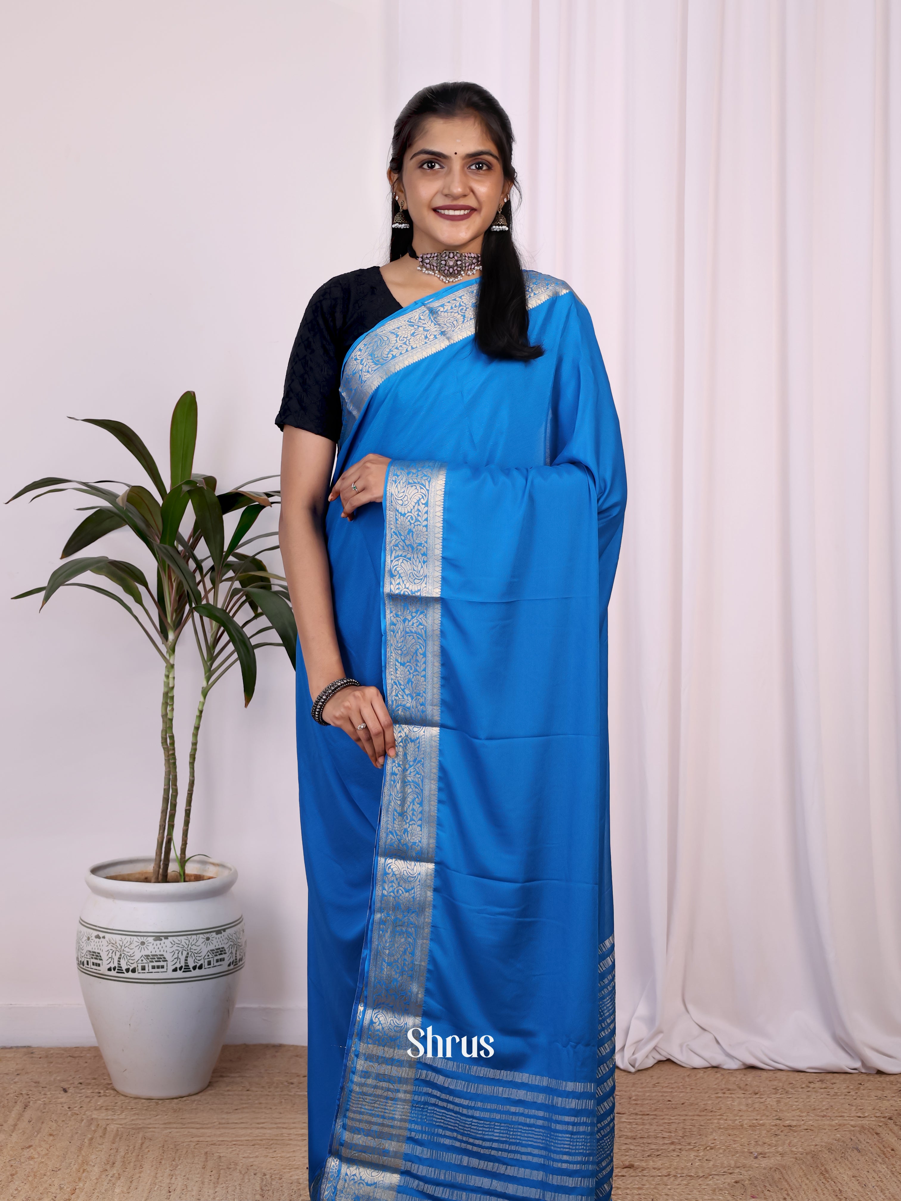 Blue - Semi Mysoresilk Saree