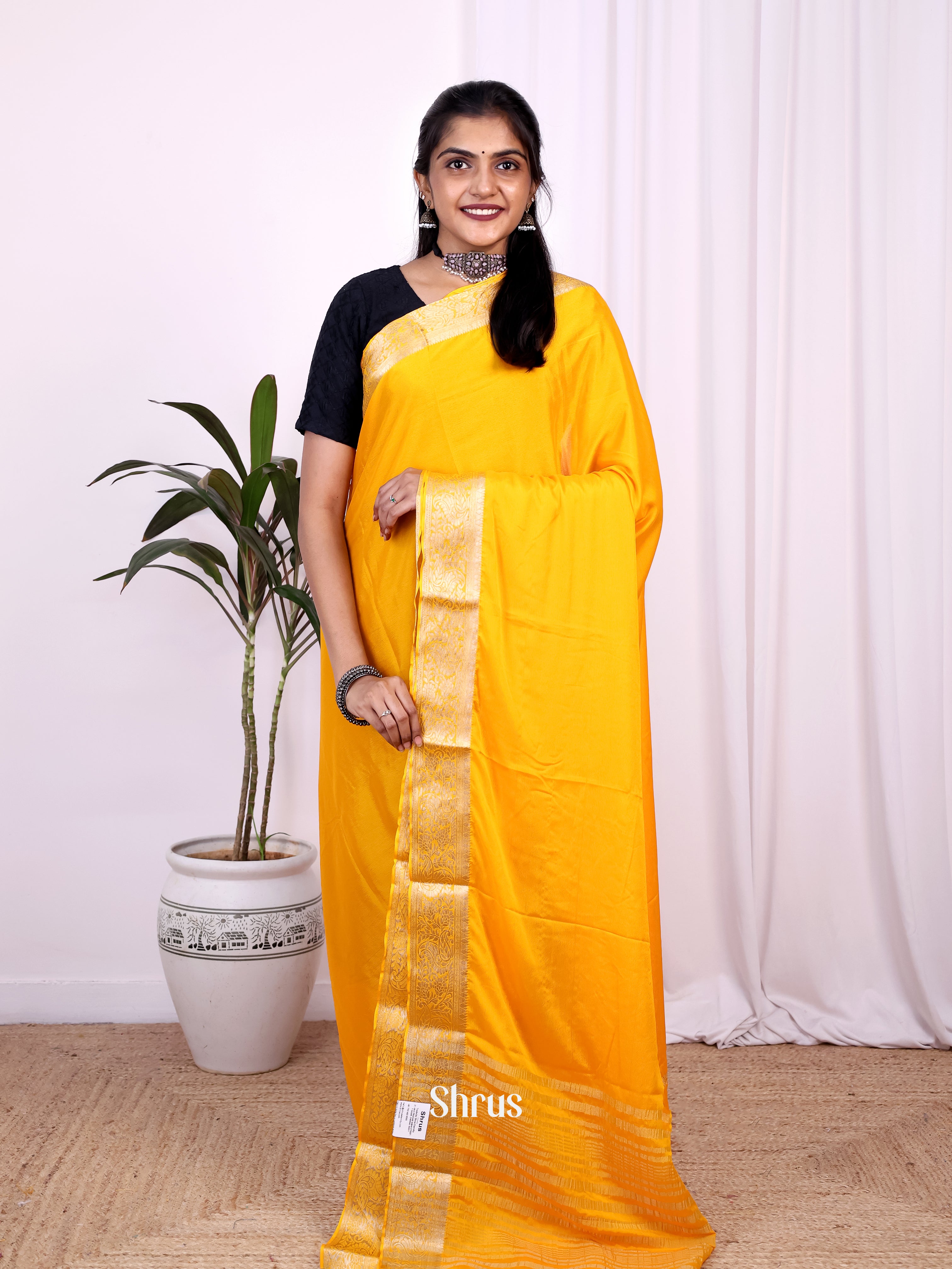 Yellow - Semi Mysoresilk Saree