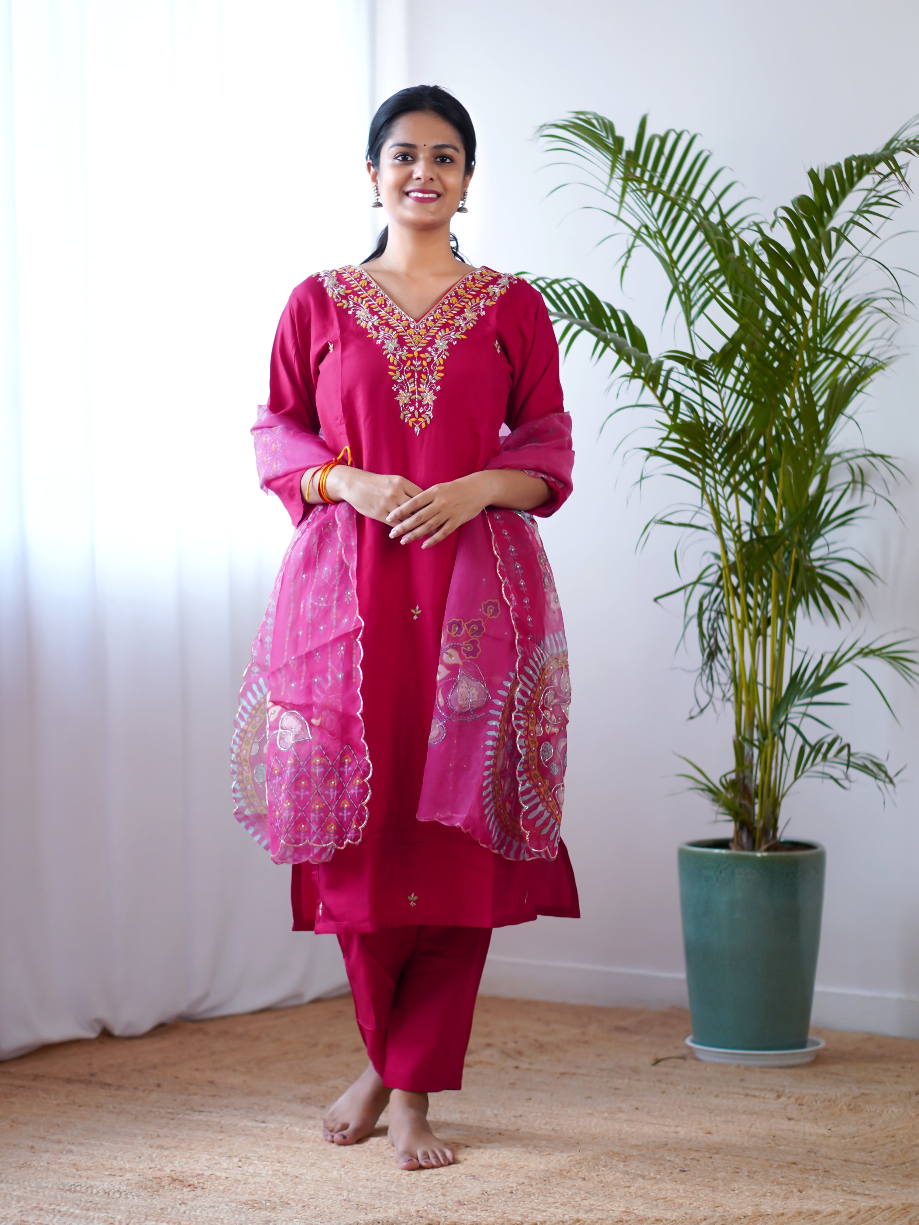 Reddish Pink  - 3pc embroidery Readymade Suits