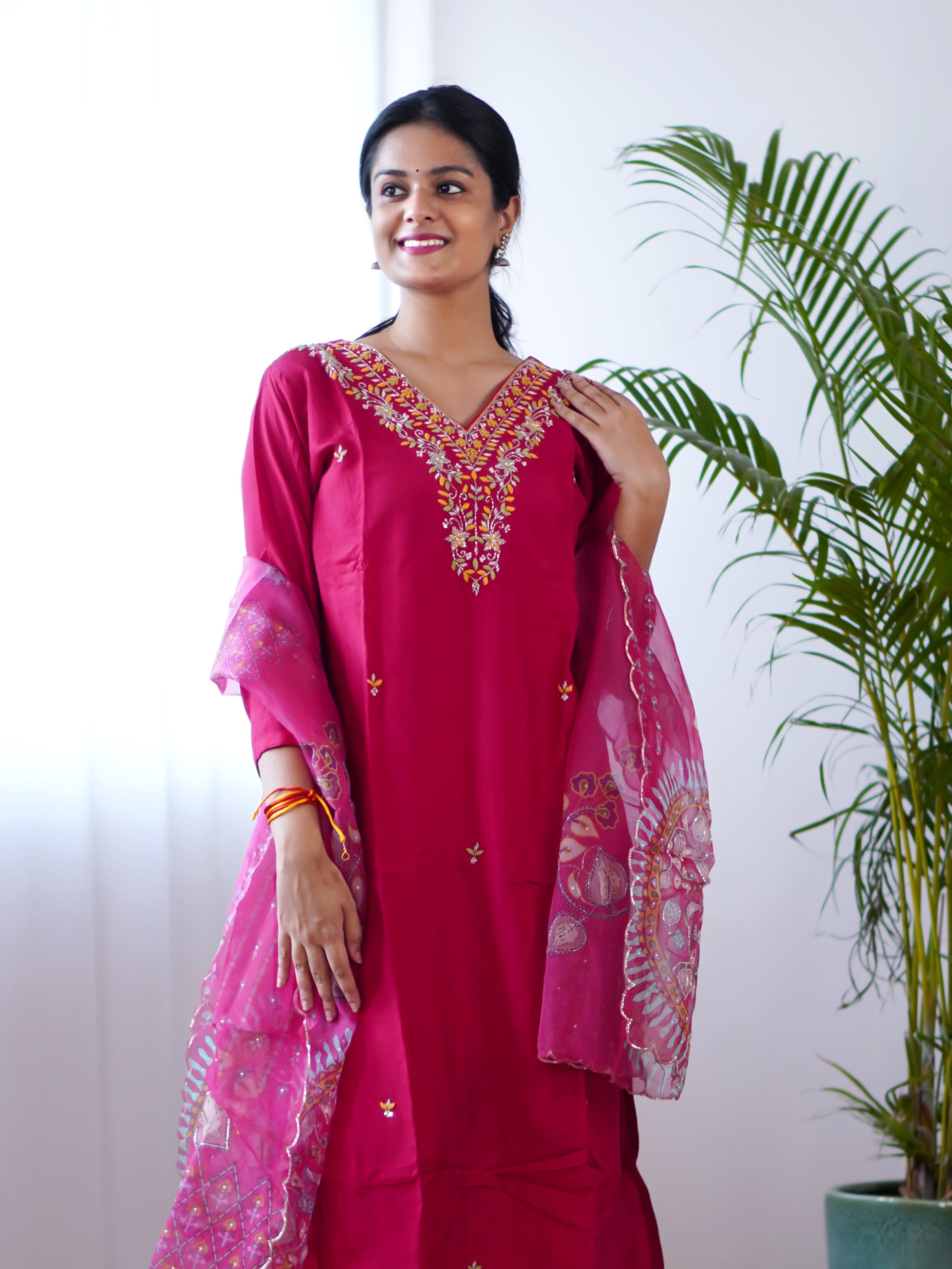 Reddish Pink  - 3pc embroidery Readymade Suits