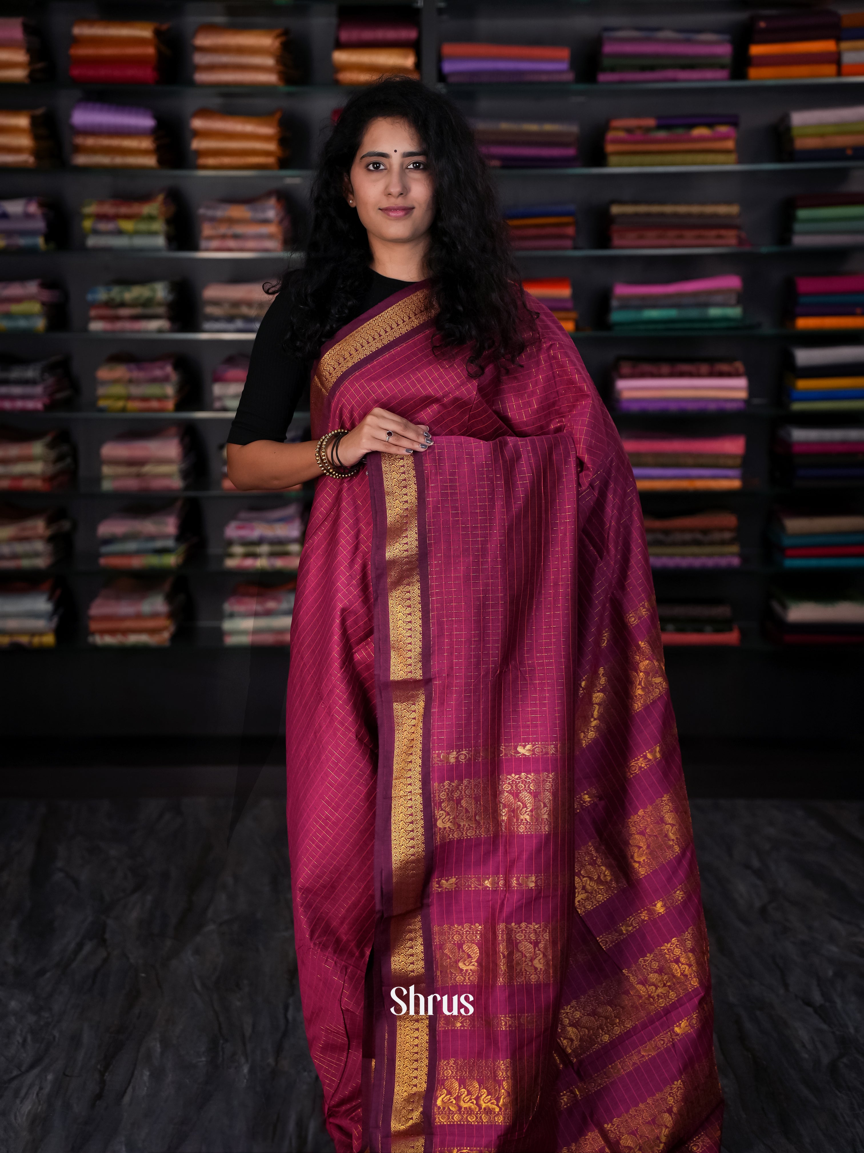 Wine &  Maroon - Kalyani Cotton Saree