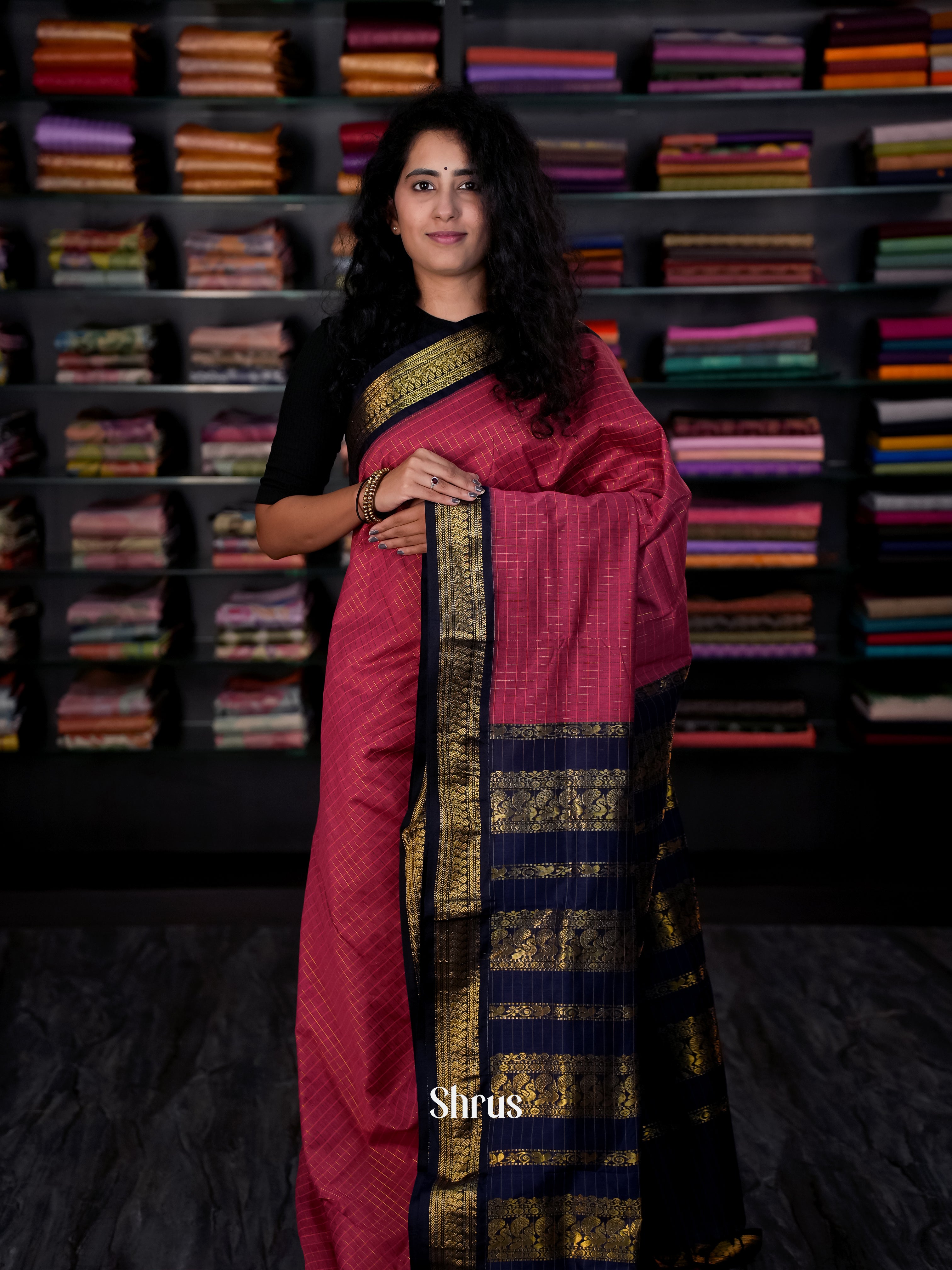 Maroon & Blue - Kalyani Cotton Saree