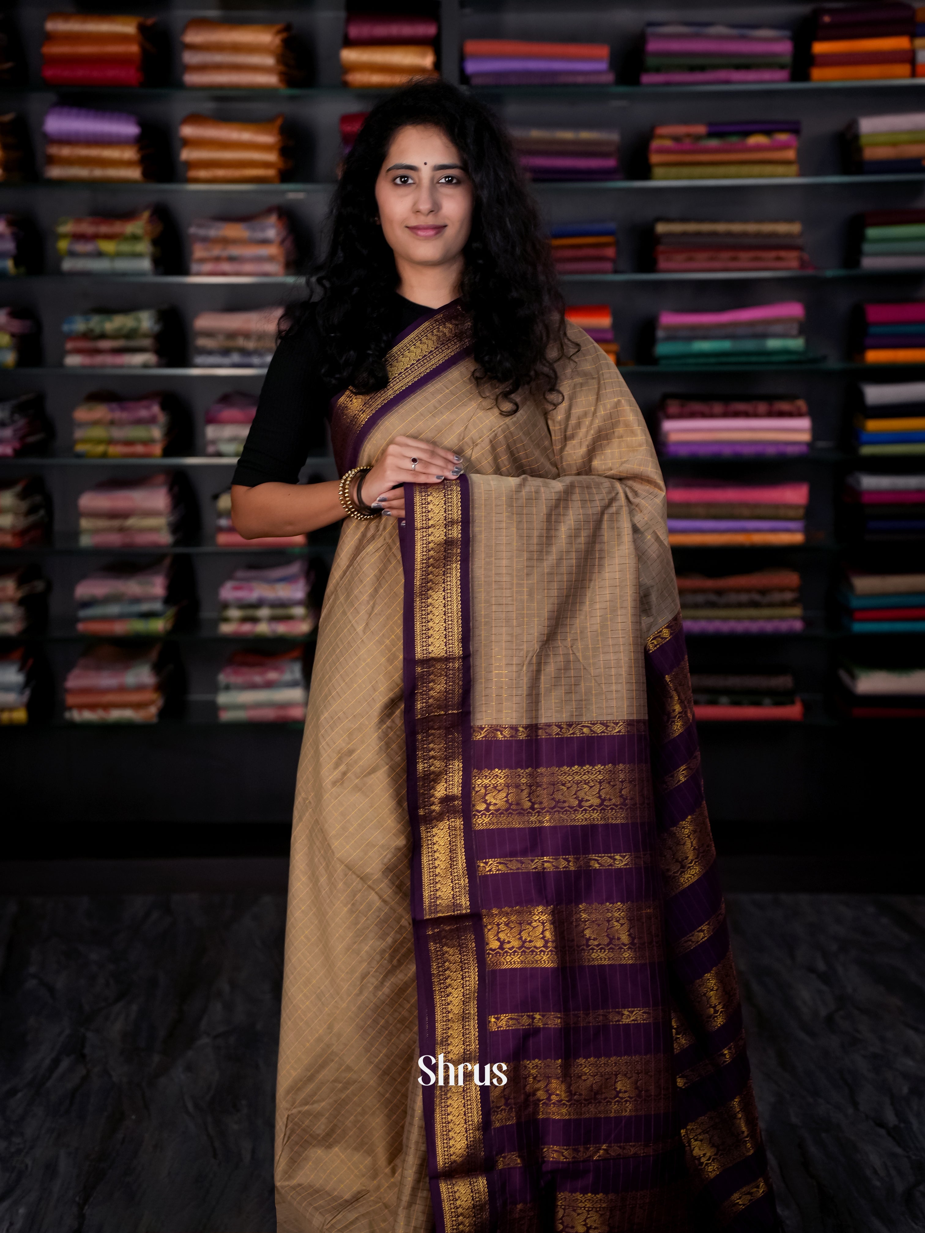 Brown & Purple - Kalyani Cotton Saree