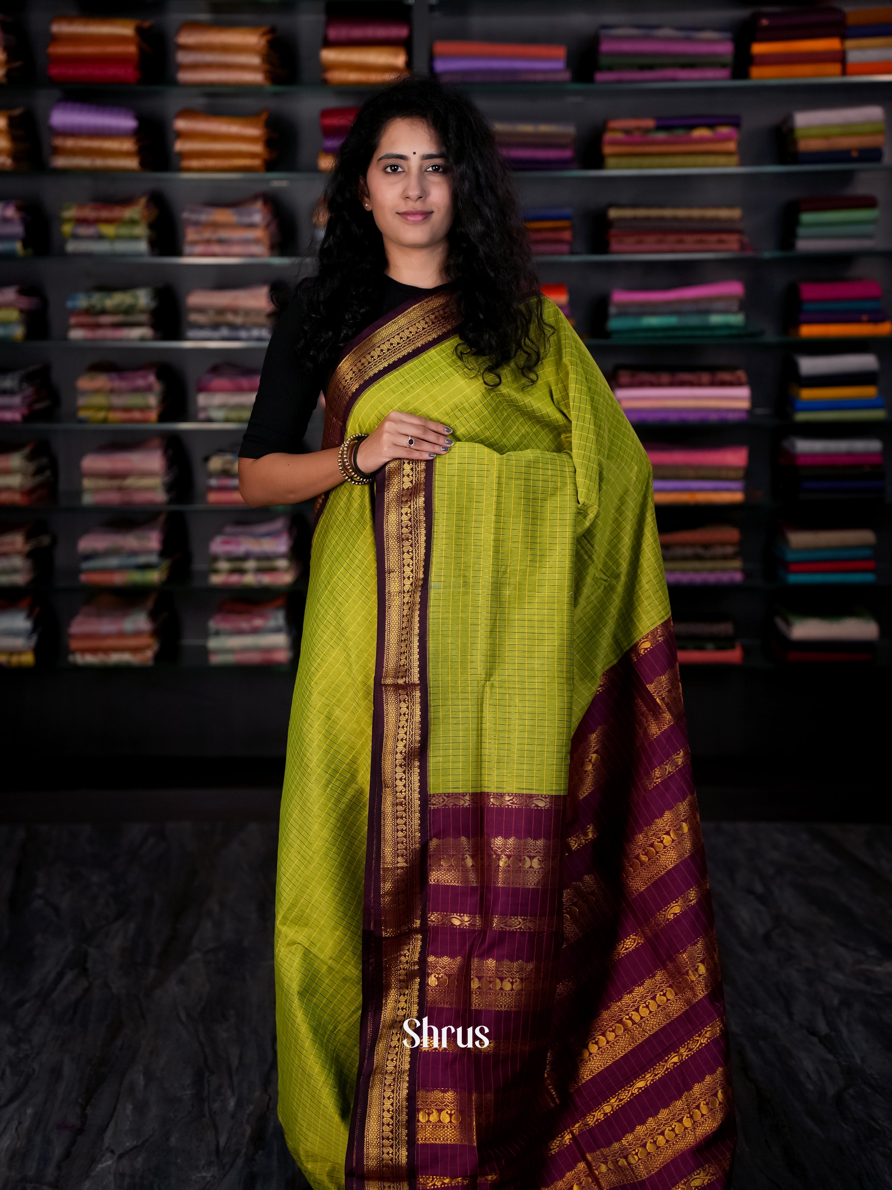 Light Green & Maroon - Kalyani Cotton Saree