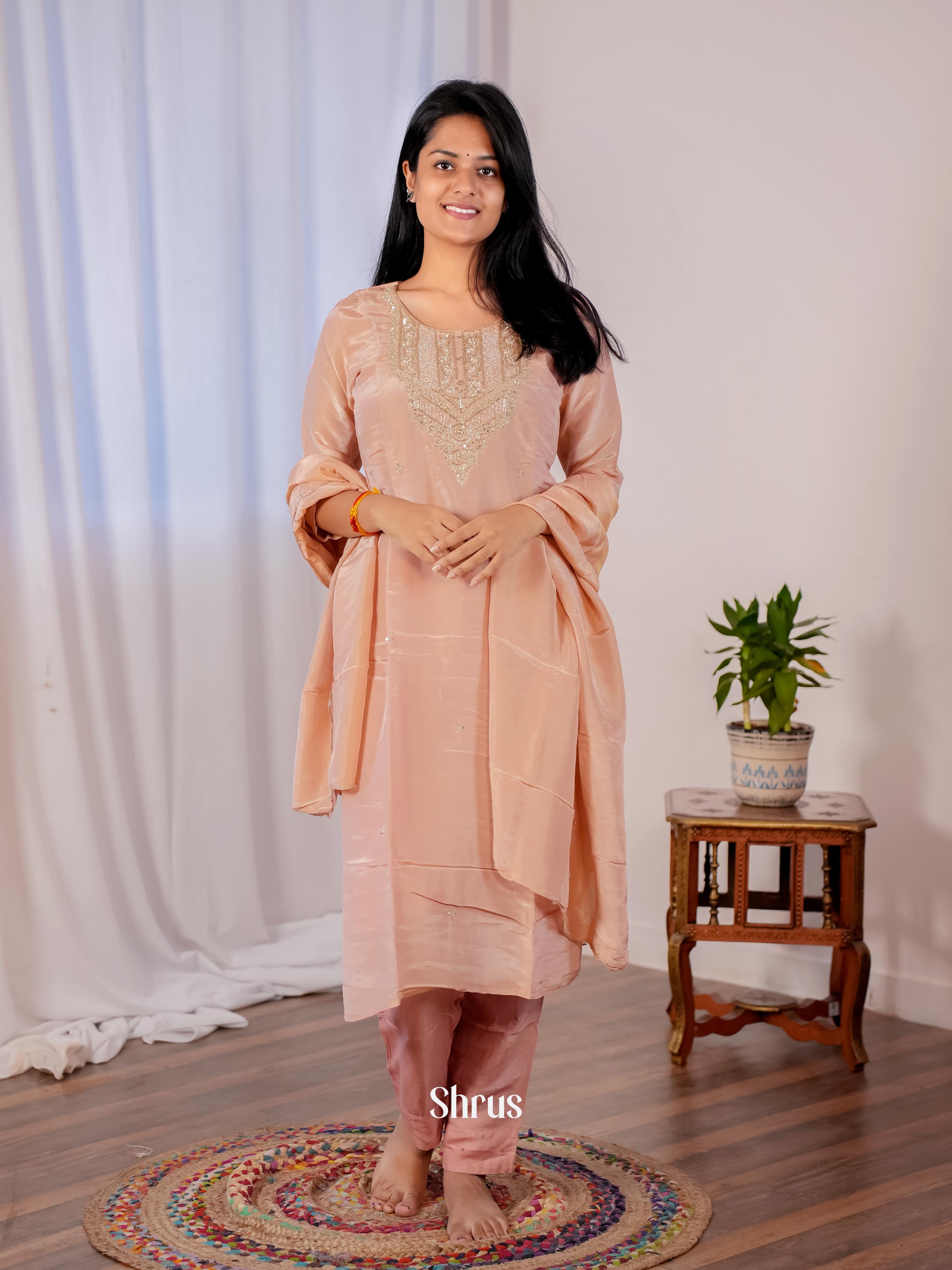 Dusty Brown - Silk embroidery 3 pc Readymade Suits