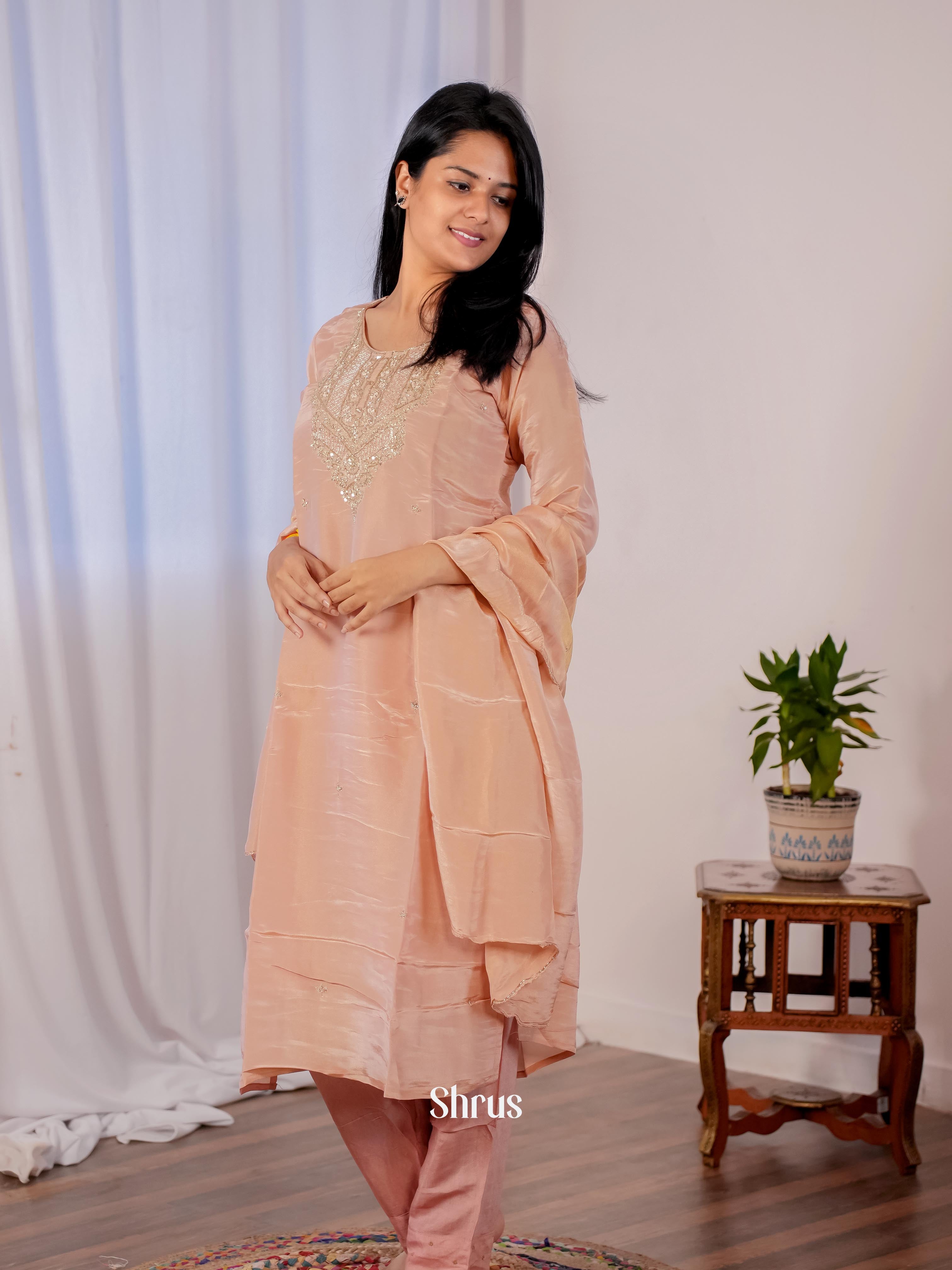 Dusty Brown - Silk embroidery 3 pc Readymade Suits