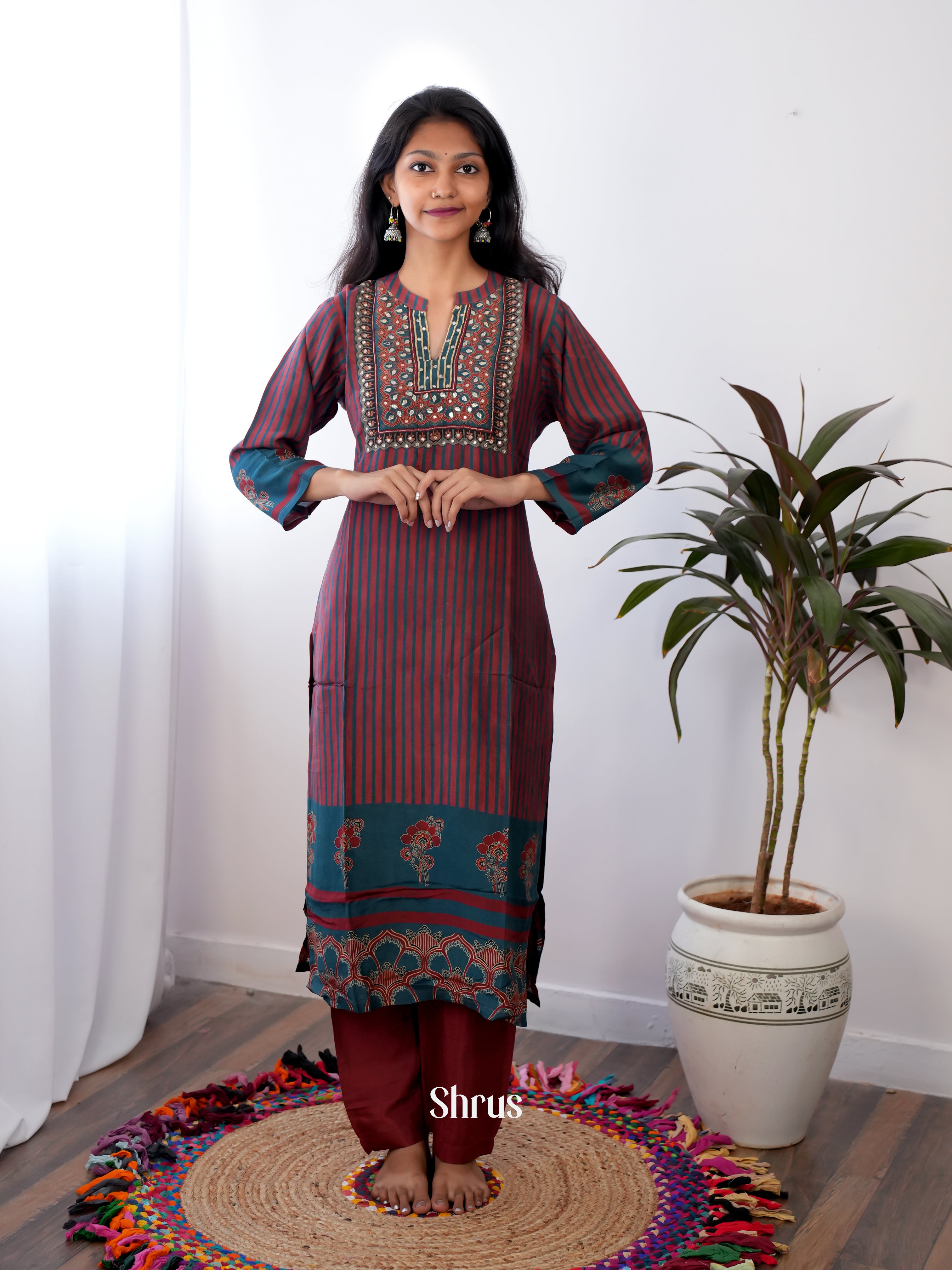 Maroon & BLue - 2pc Readymade Suits