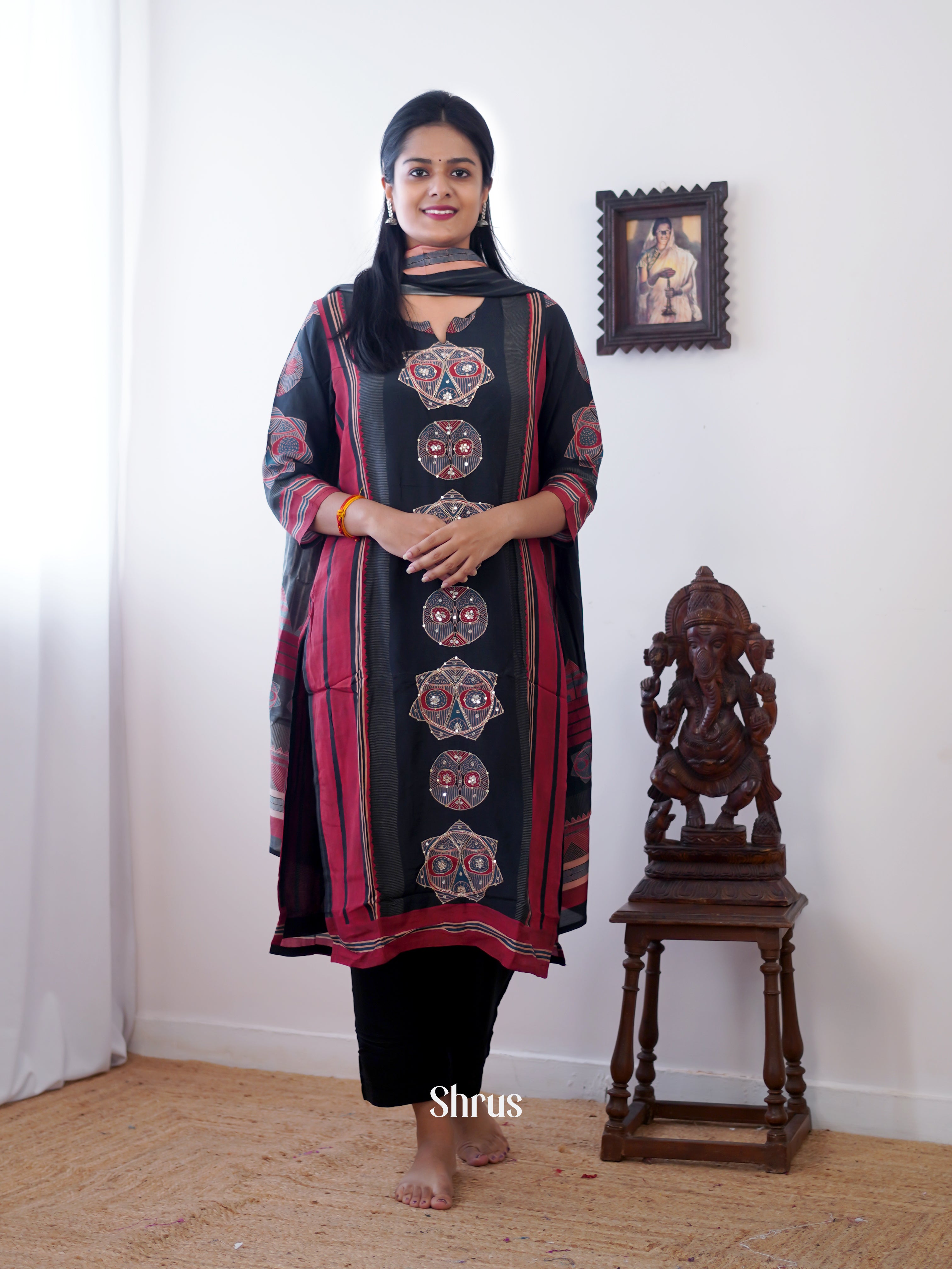 maroon & Black - 3pc Readymade Suits