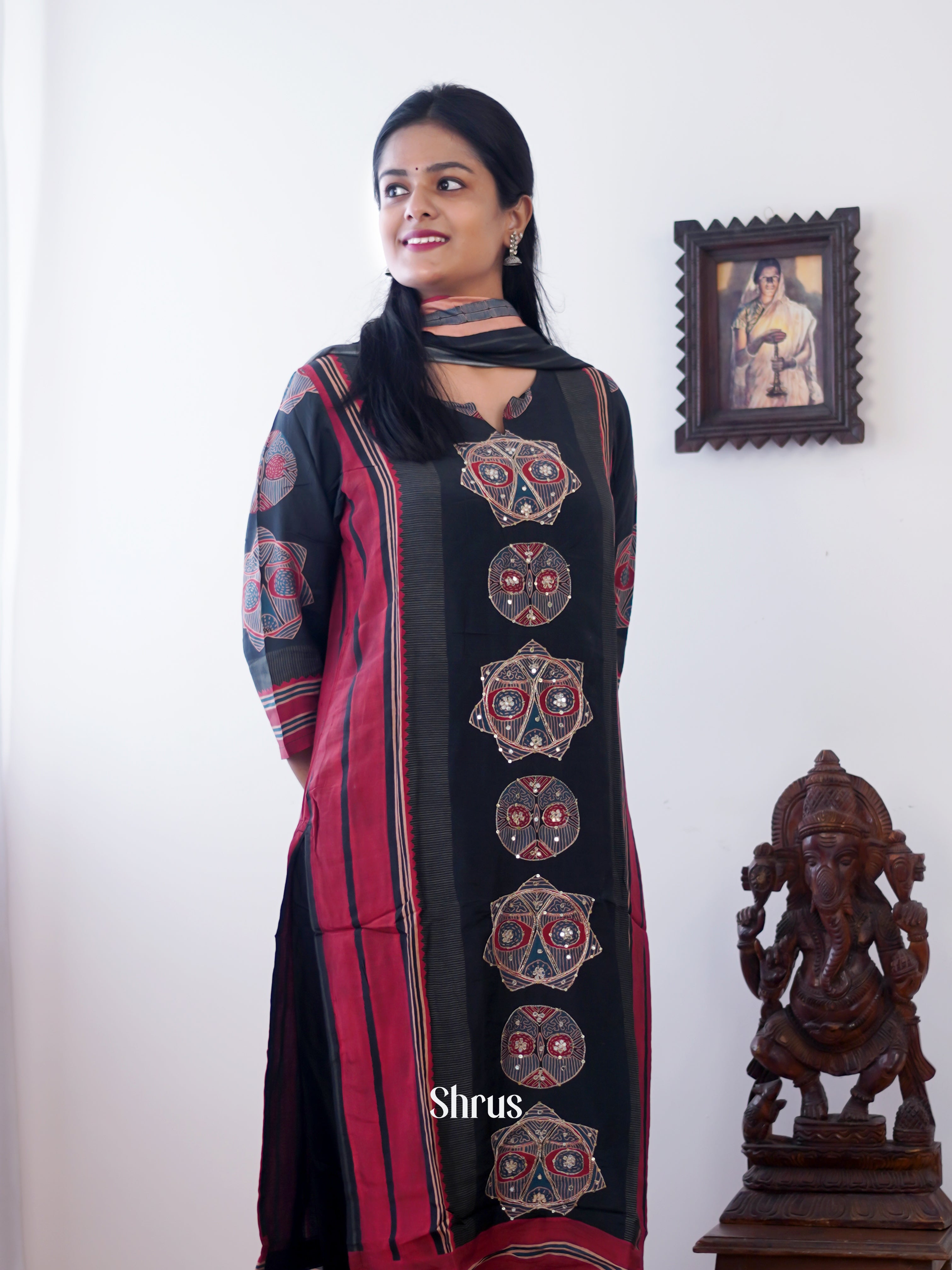 maroon & Black - 3pc Readymade Suits