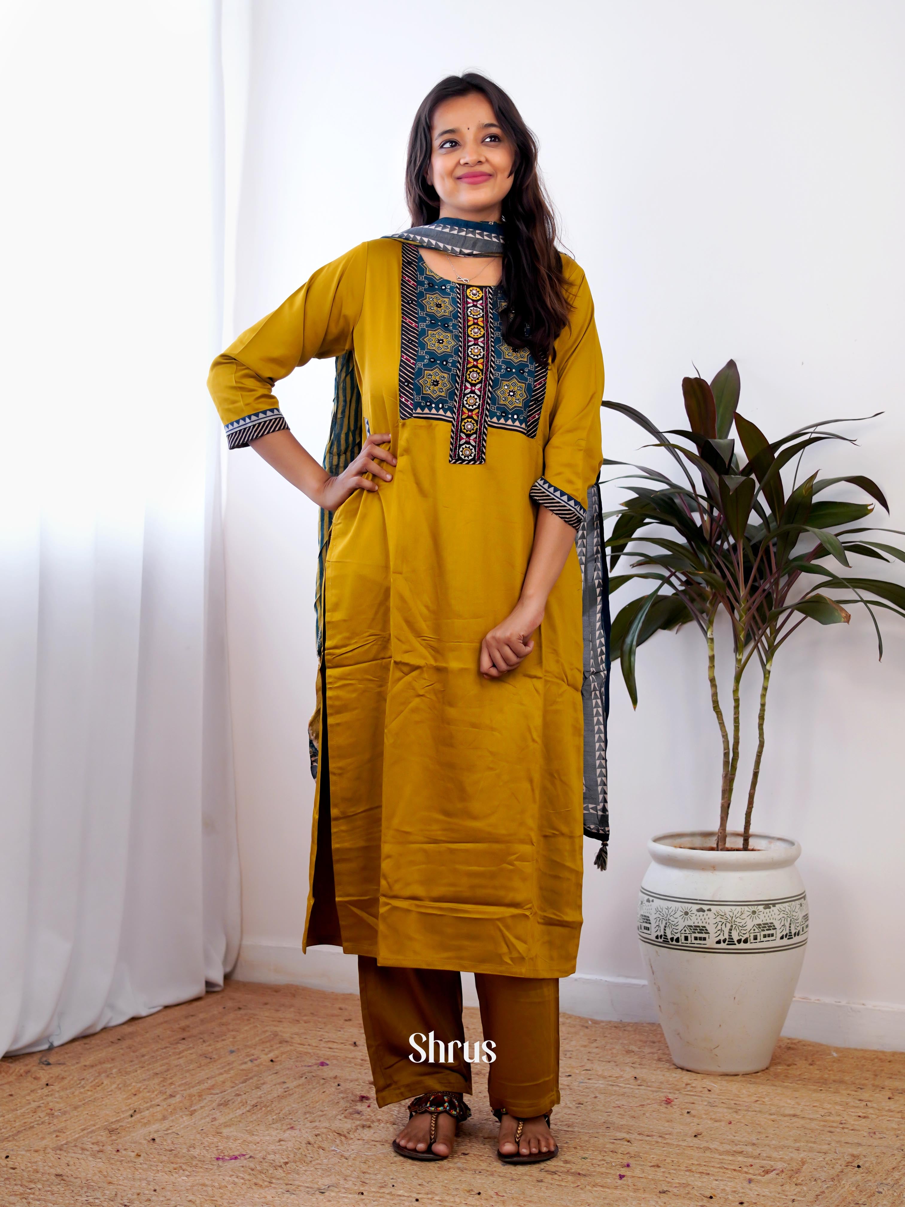 Mustard & Blue - 3pc Readymade Suits