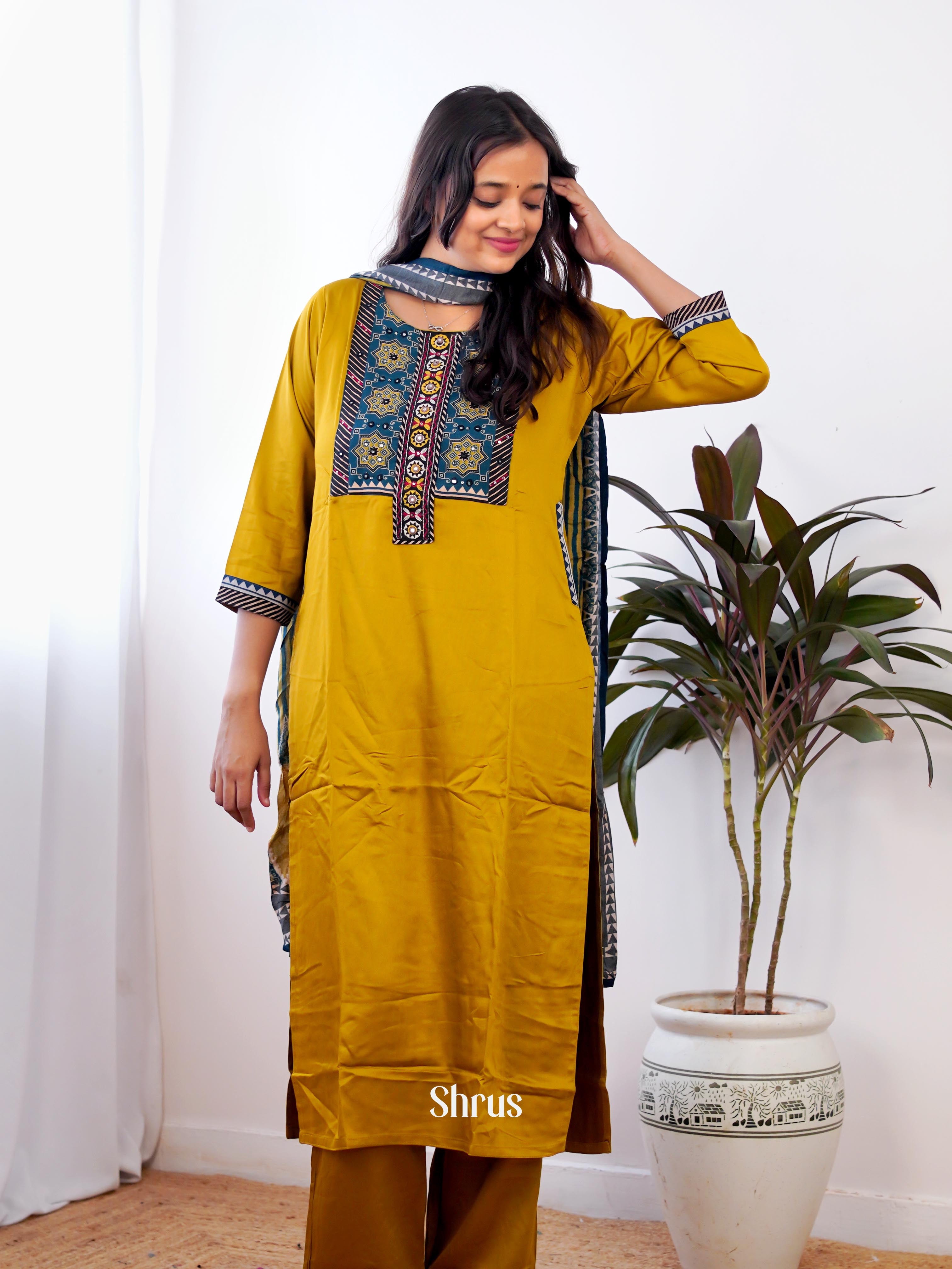 Mustard & Blue - 3pc Readymade Suits