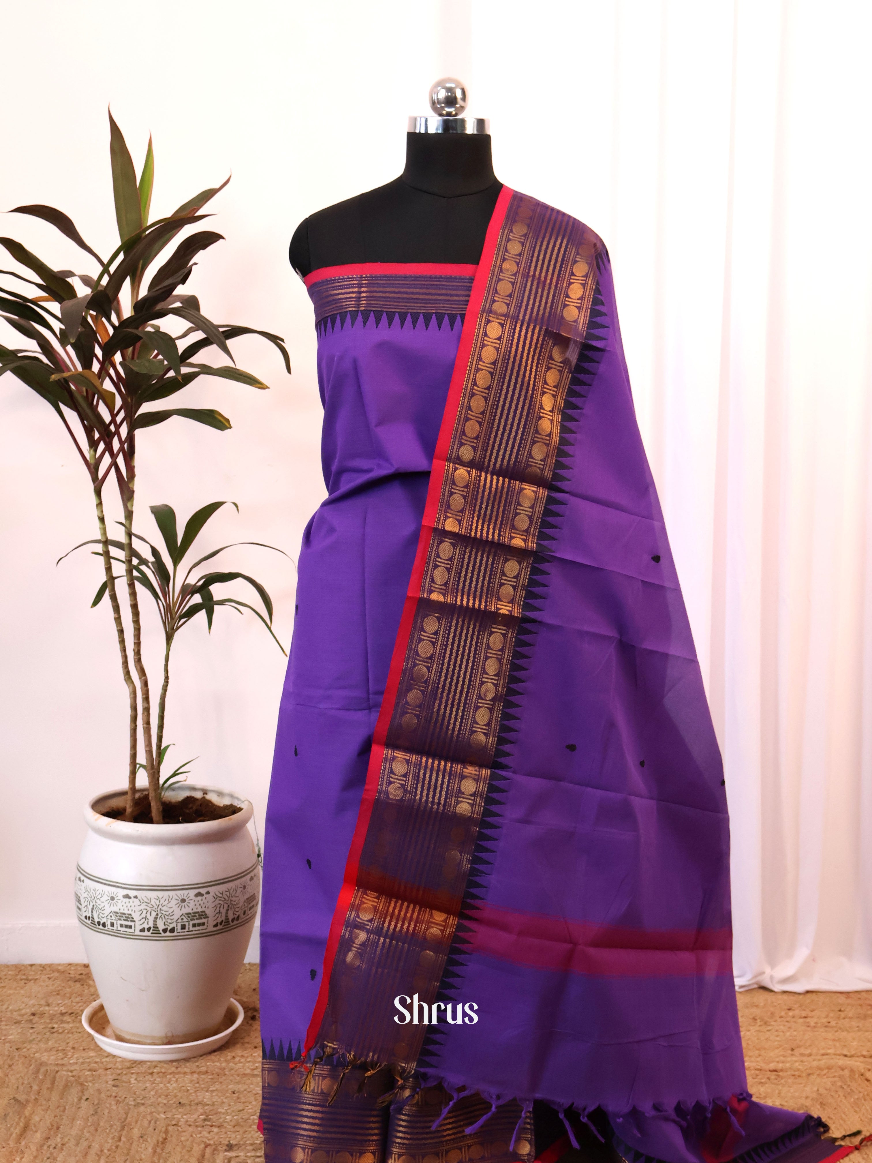 Violet & Red  - chettinad top & dupatta combo