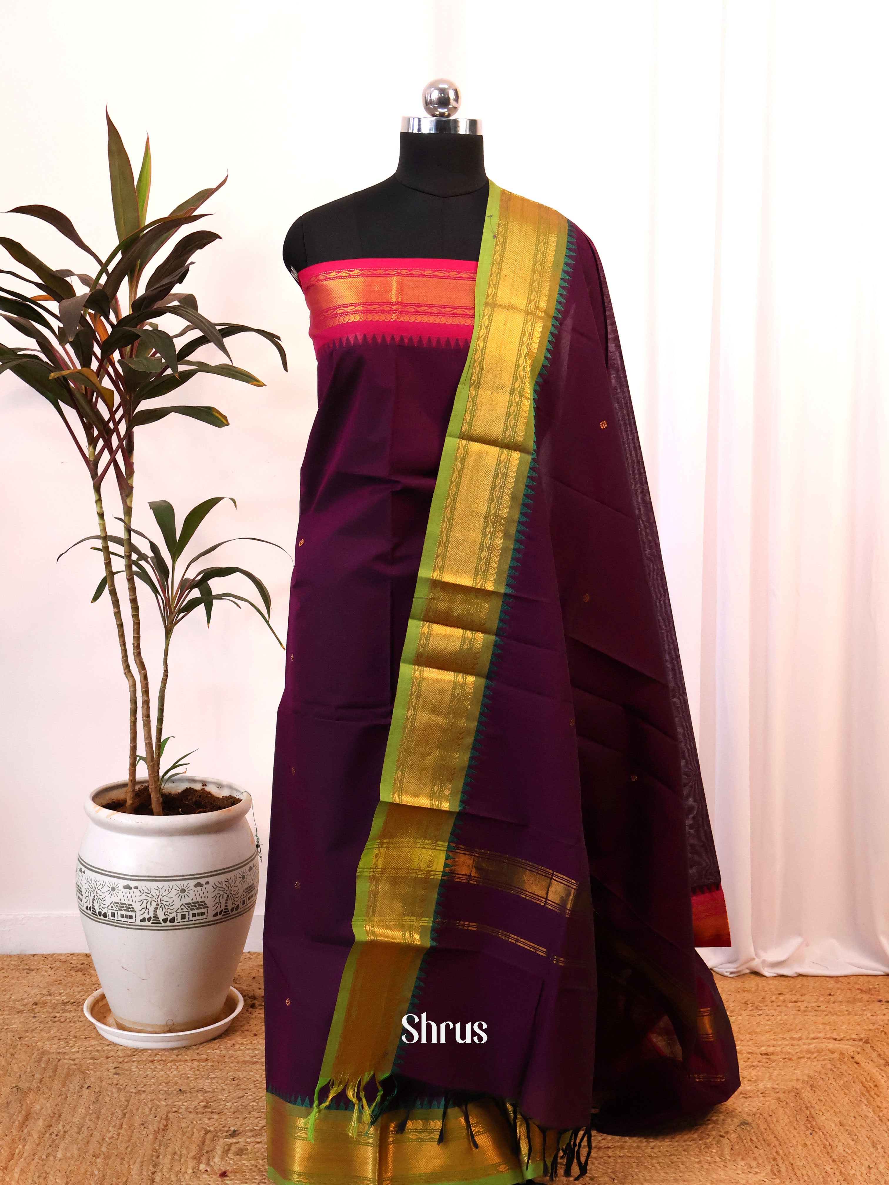 Purple & Pink - chettinad top & dupatta combo