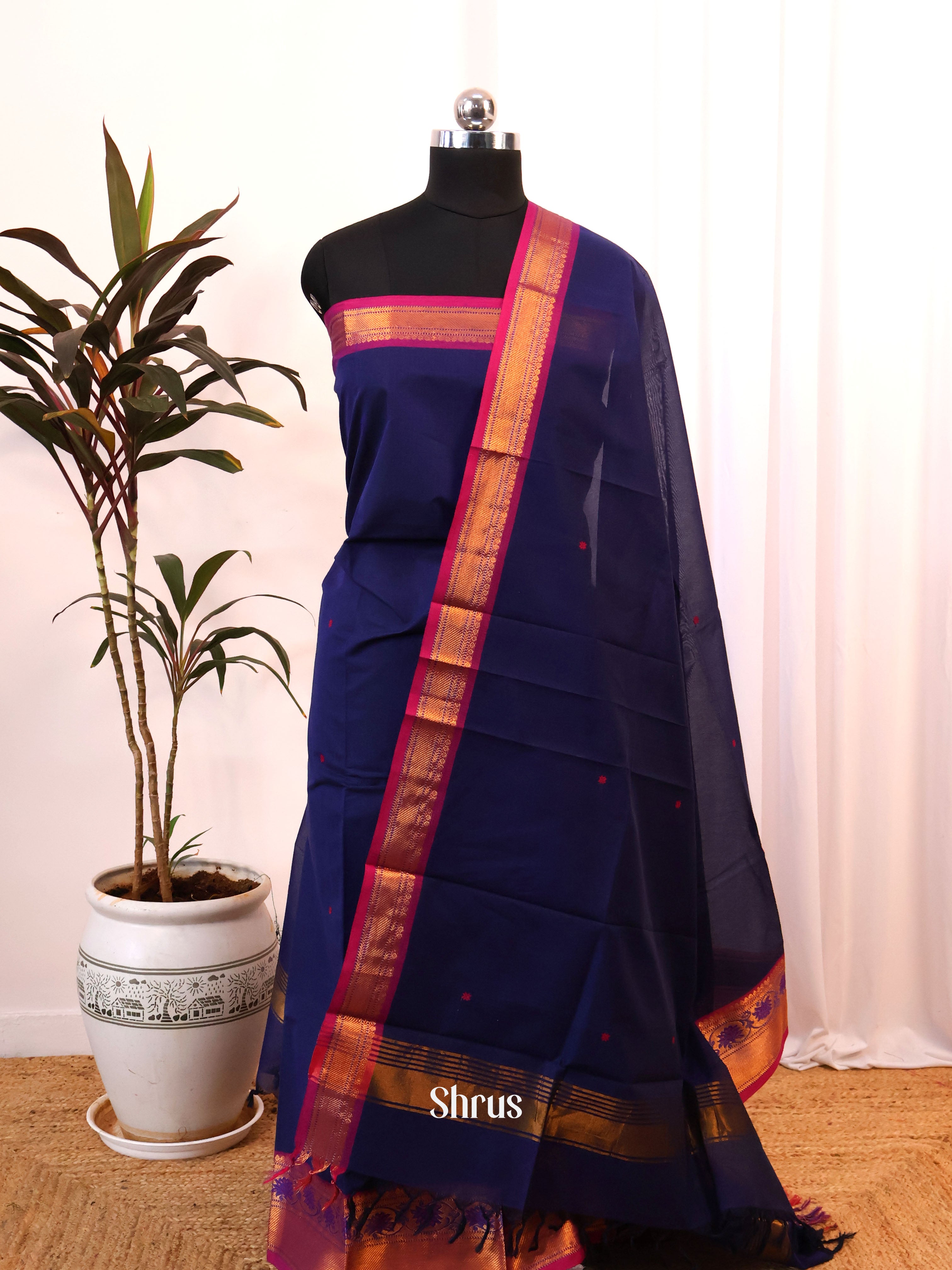 Blue & Pink- chettinad top & dupatta combo