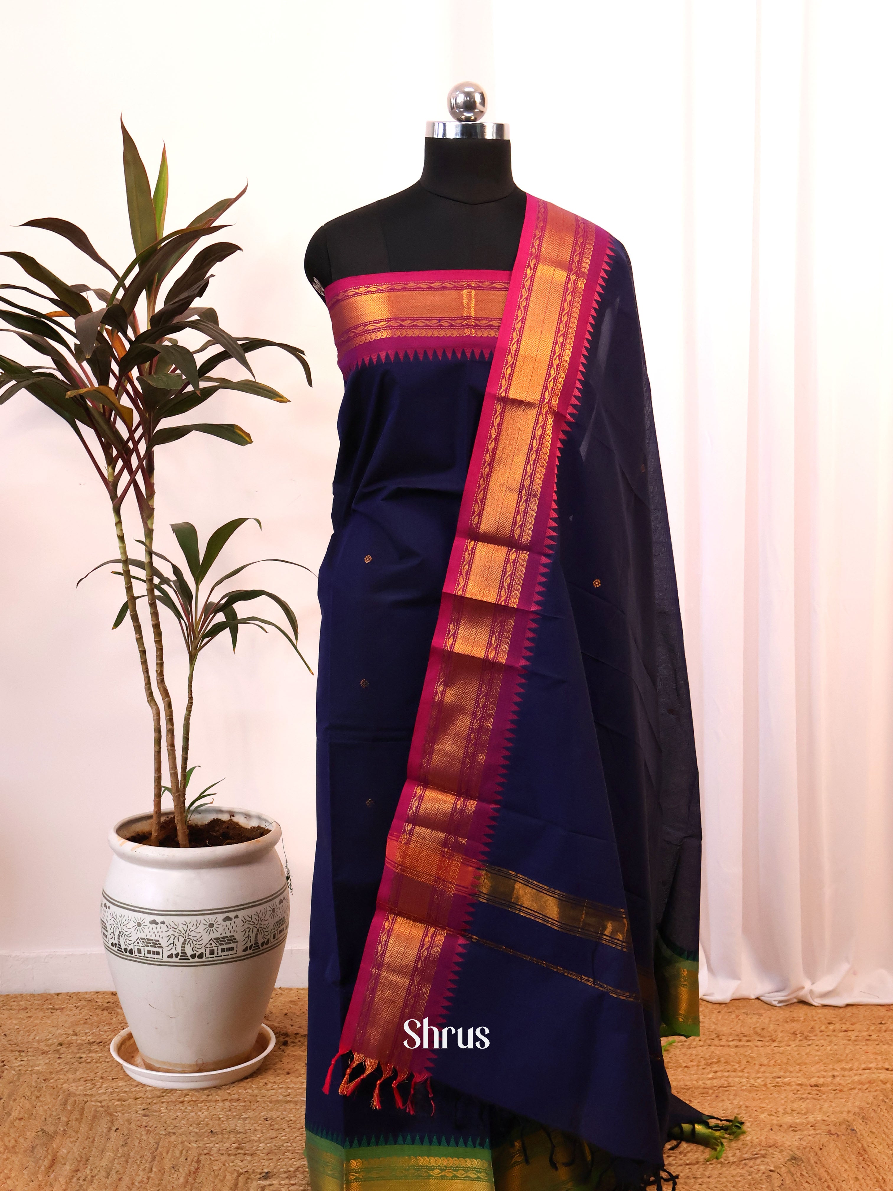 Blue & Pink  - chettinad top & dupatta combo