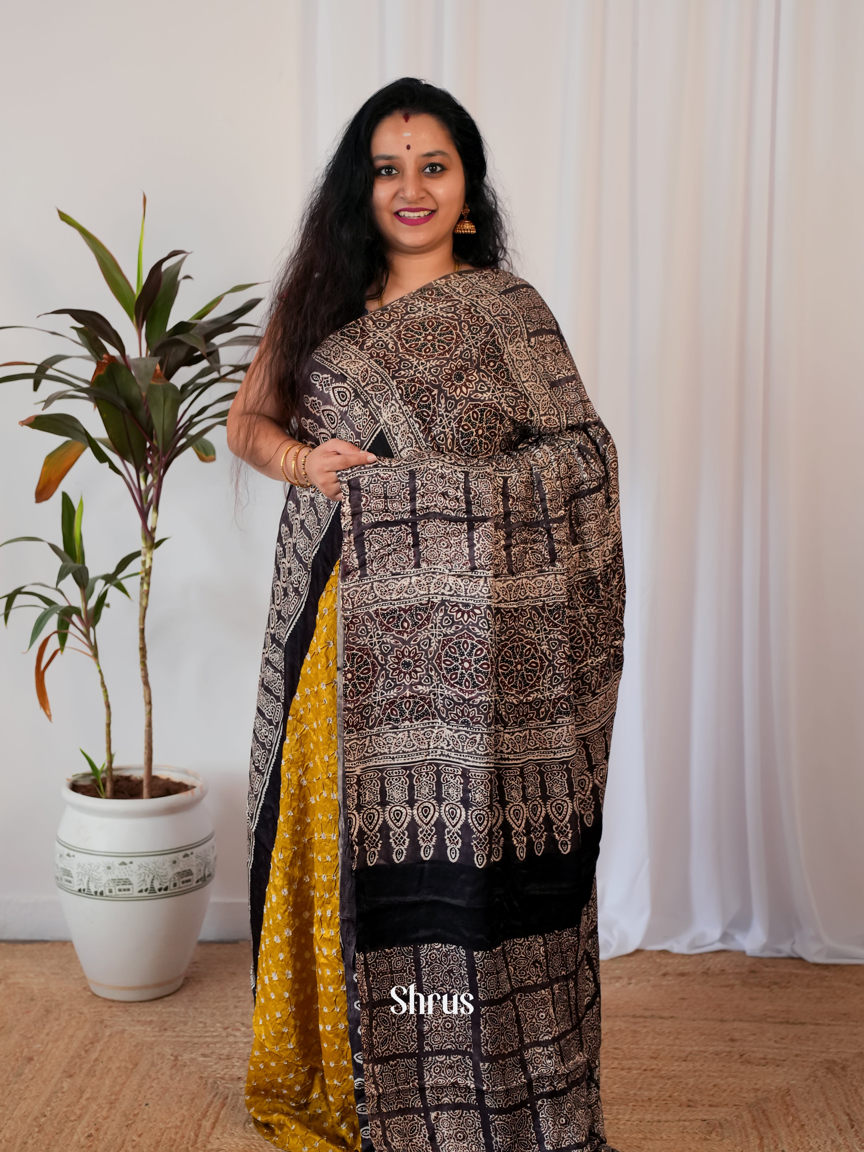 Yellow & Black - Modal Silk Saree