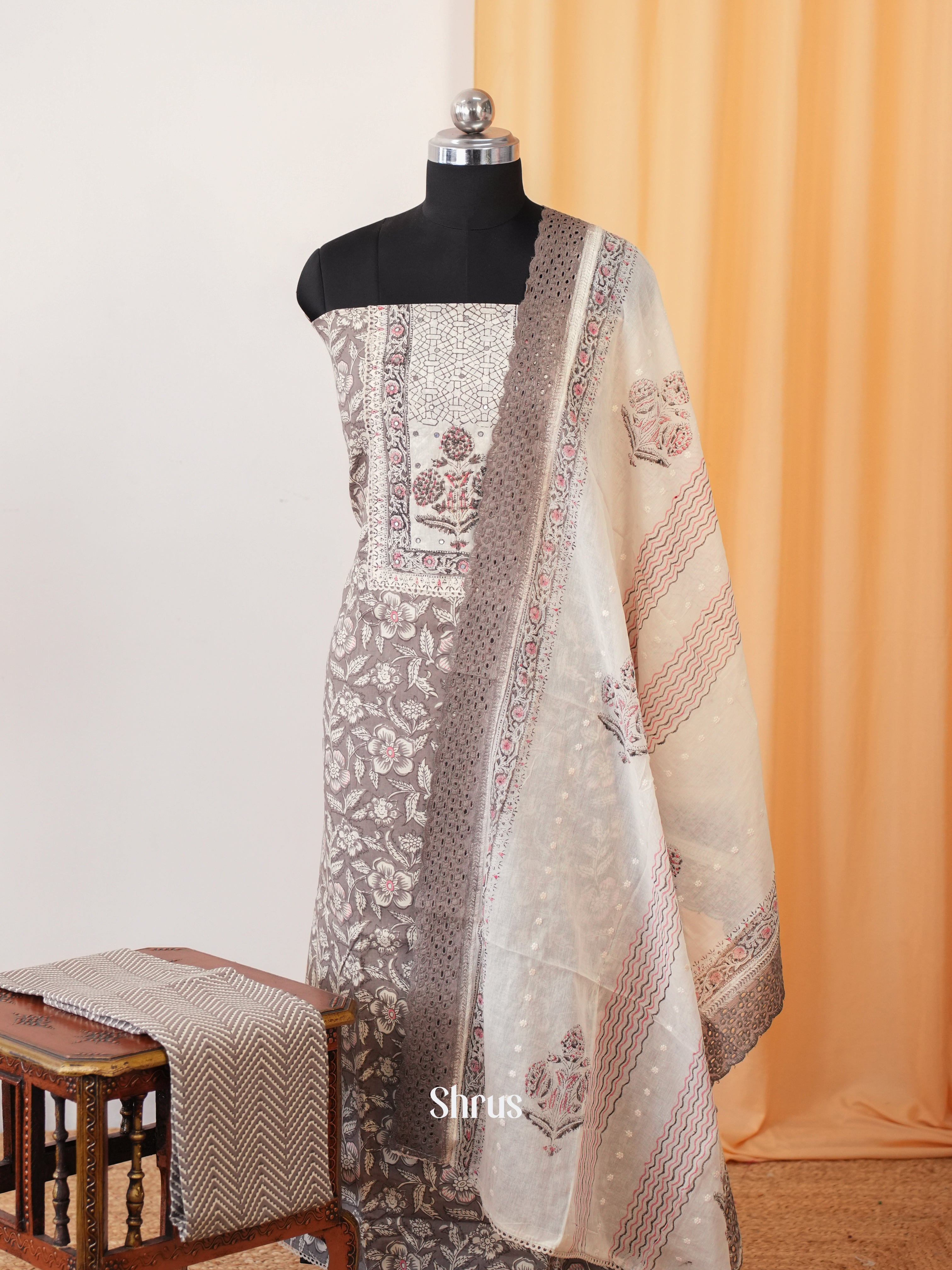 Grey  & White- Ajrakh Salwar