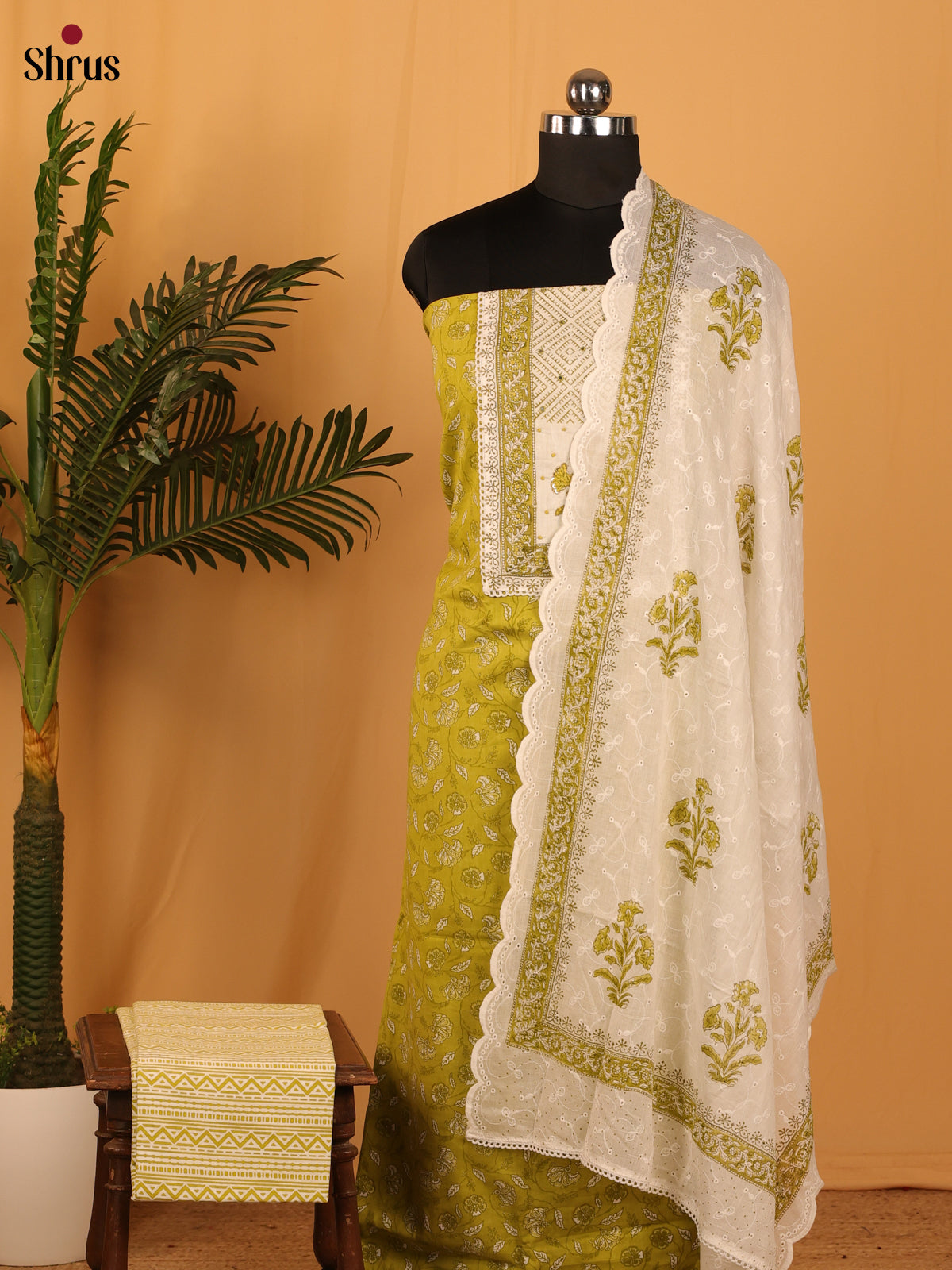 Green & Cream - Ajrakh Salwar - Shop on Shrus.com