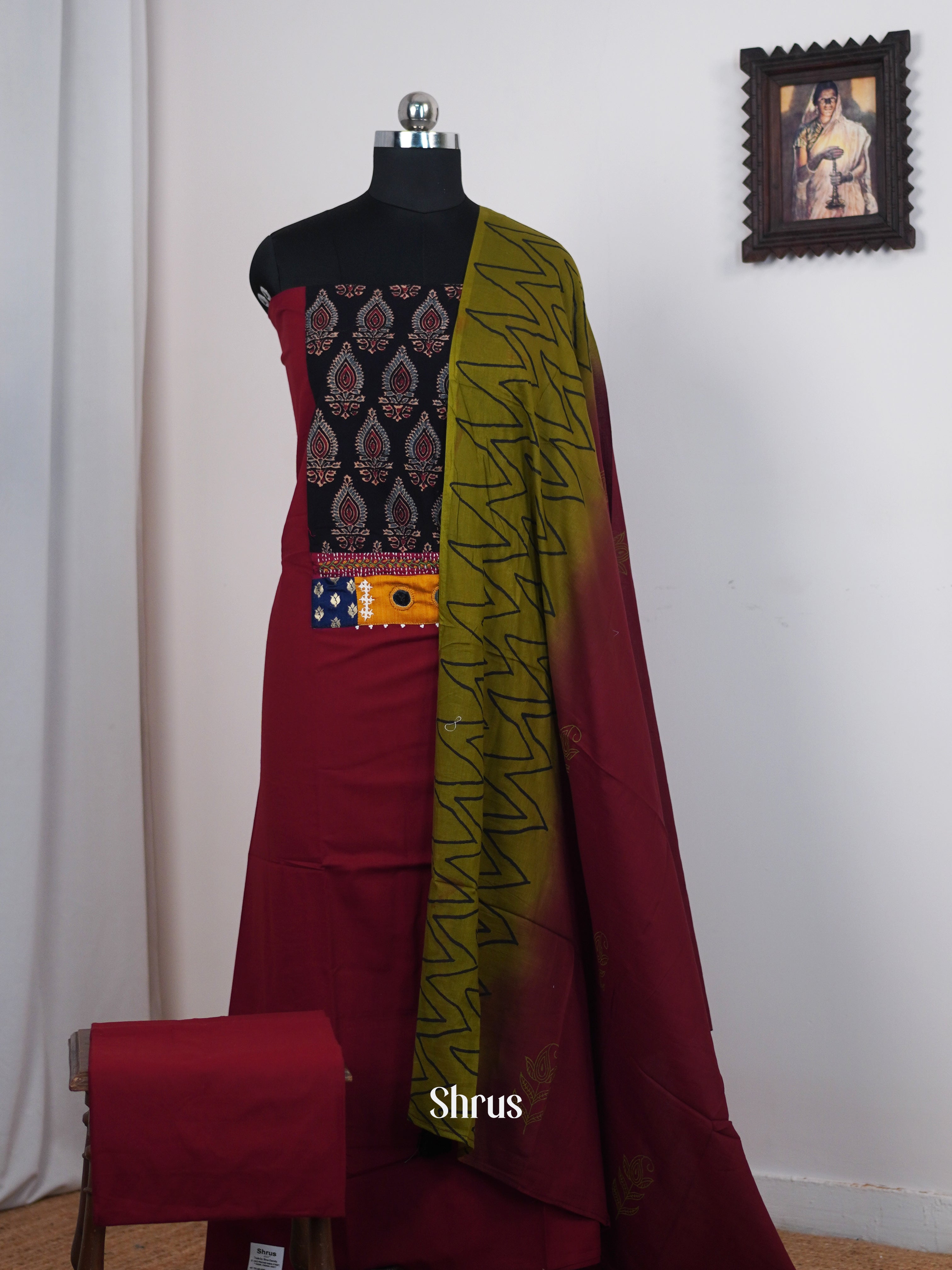 Maroon & Green  - Ajrakh Salwar