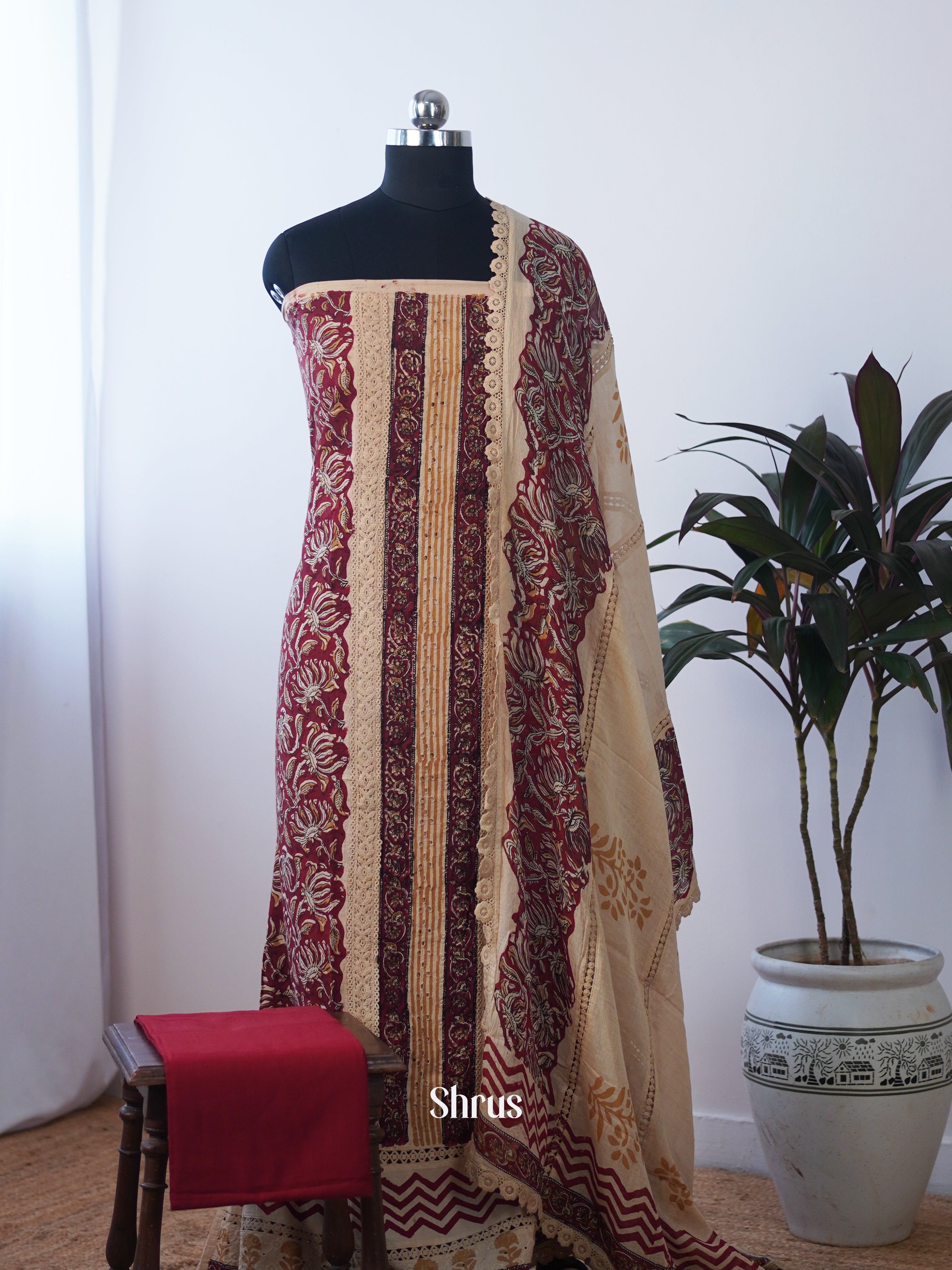 Beige & Maroon - Ajrakh Salwar