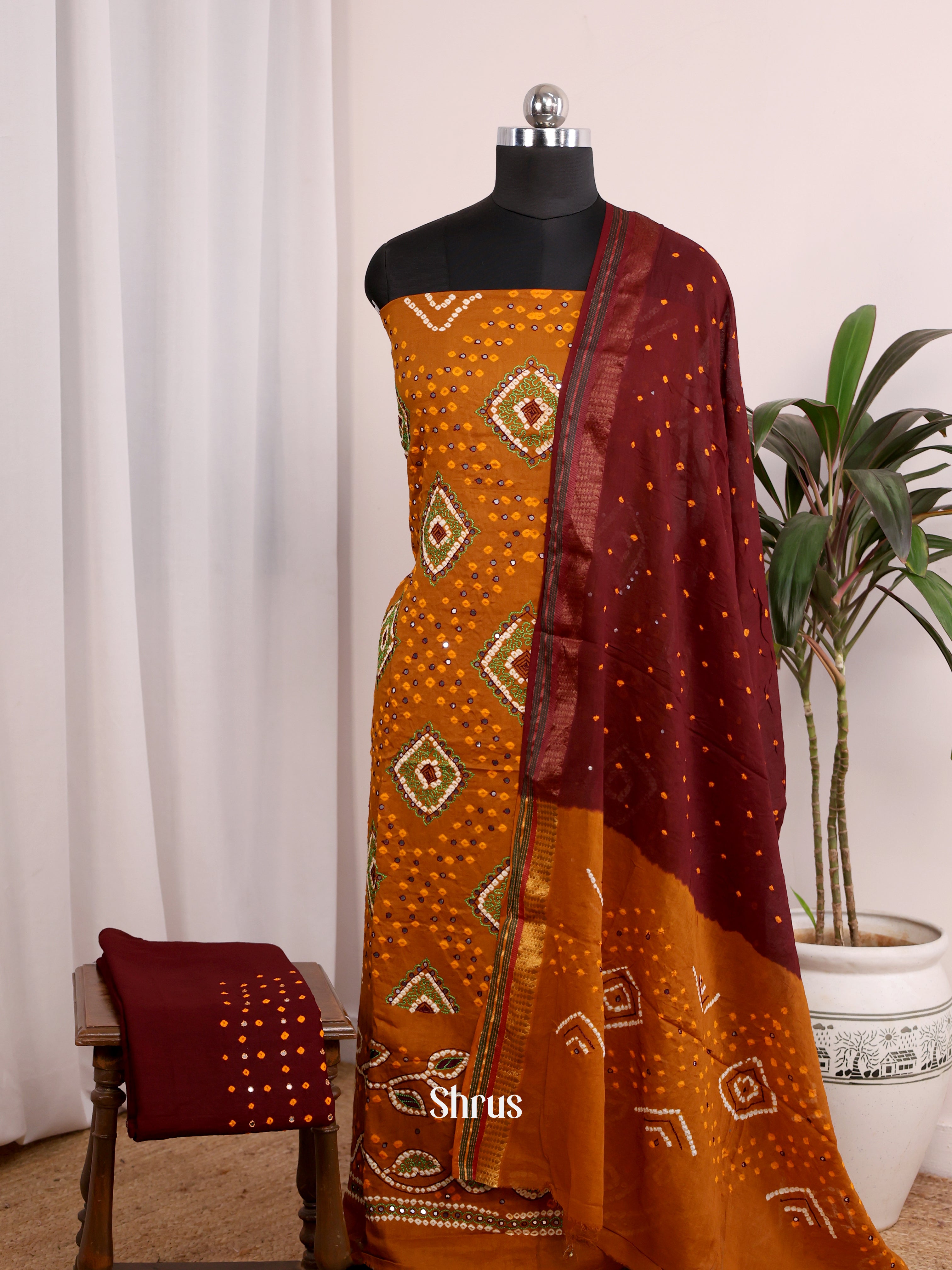 Mustard & Brown - Bandhini salwar