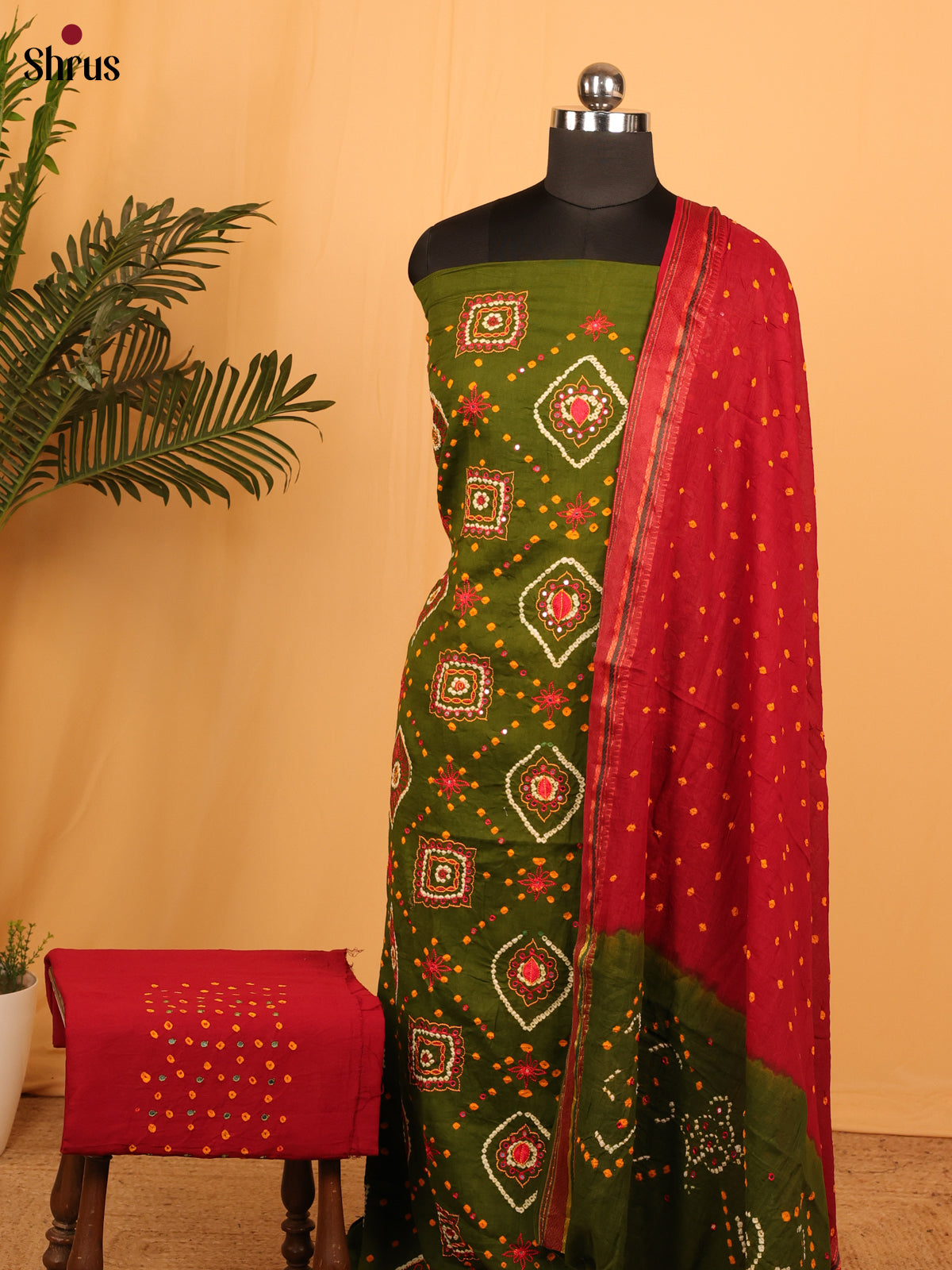 Green & Red - Bandhini salwar