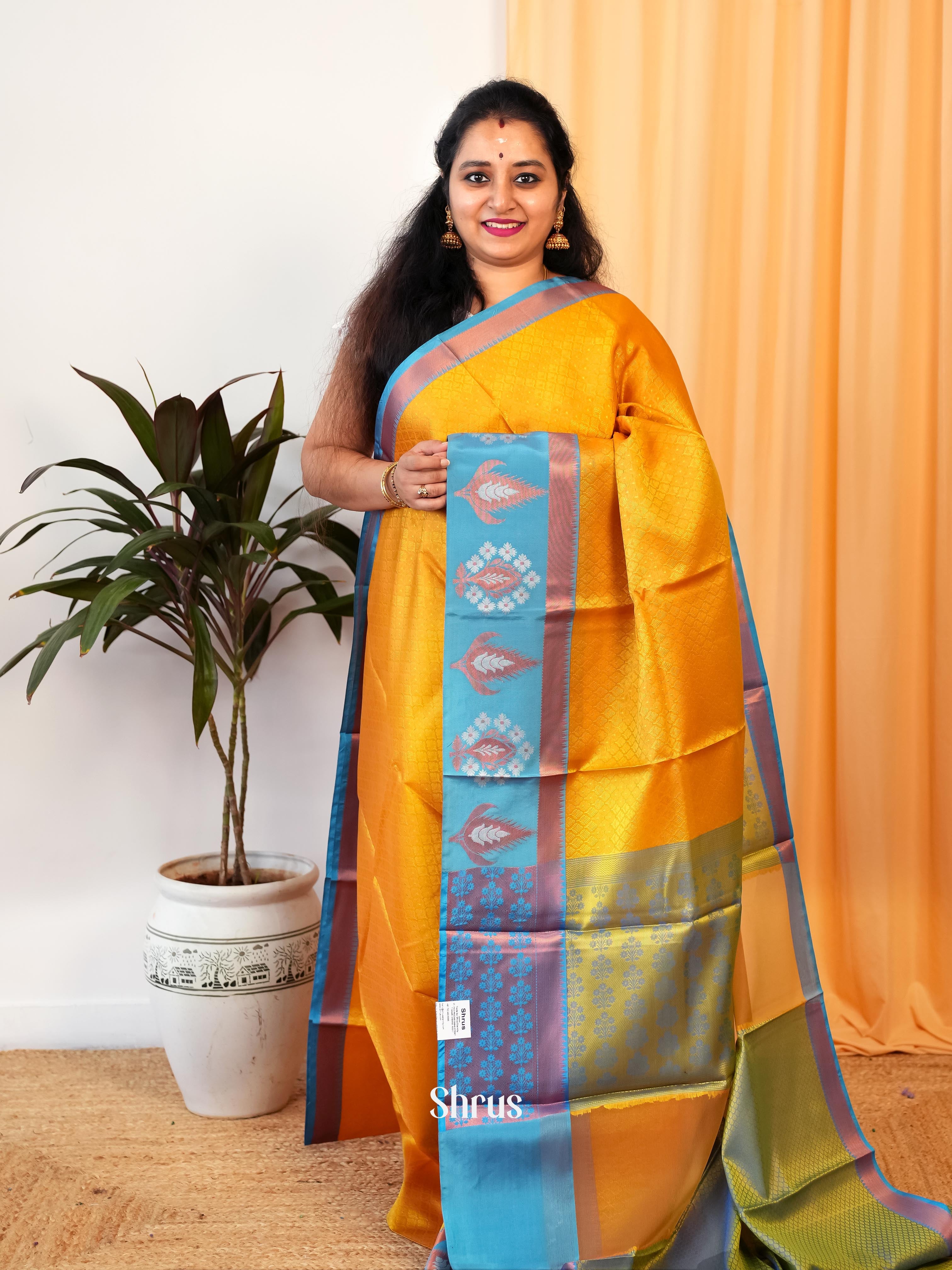 Mustard & Blue - Tanchoi Saree