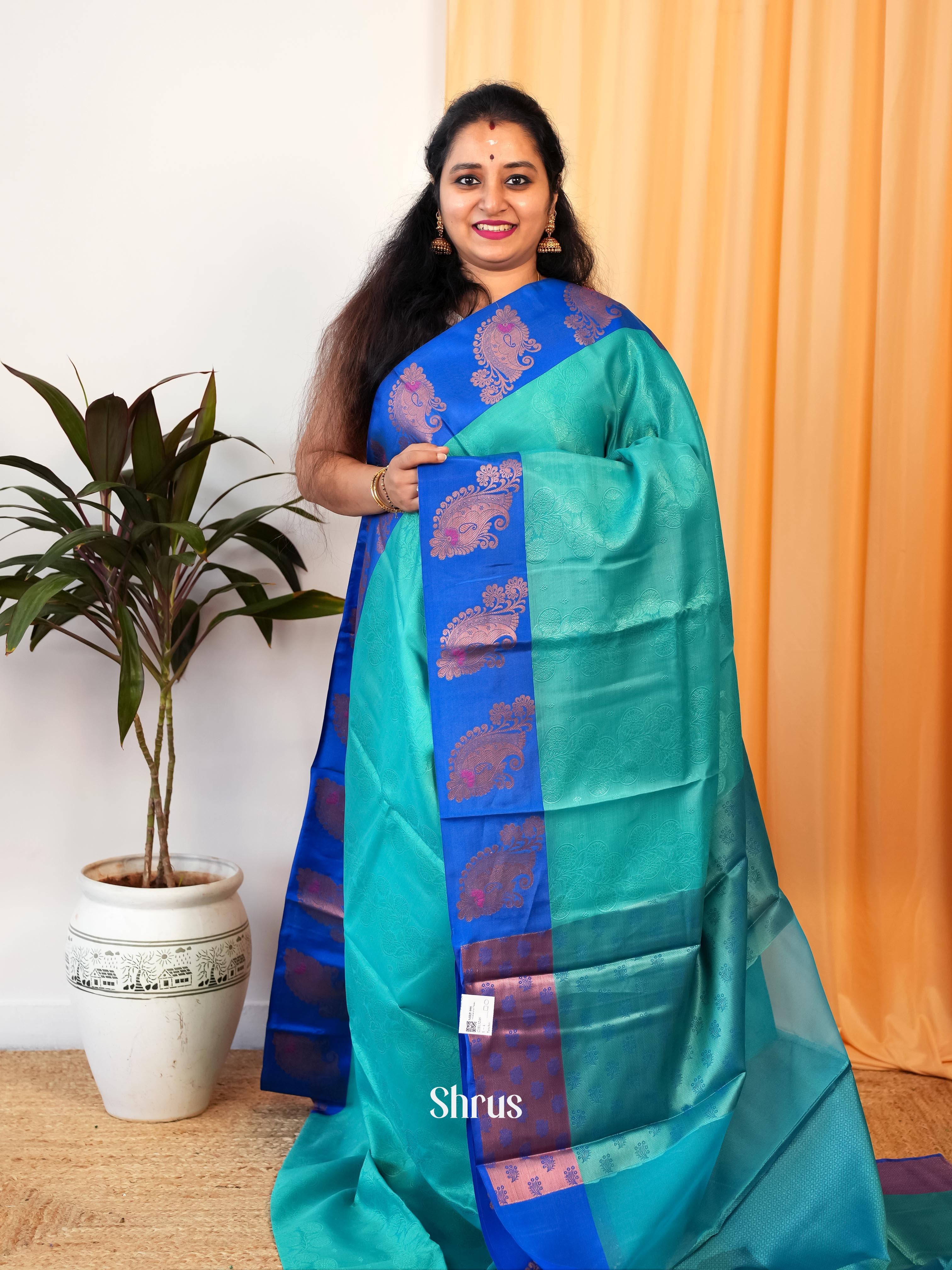 Aqua & Blue - Tanchoi Saree