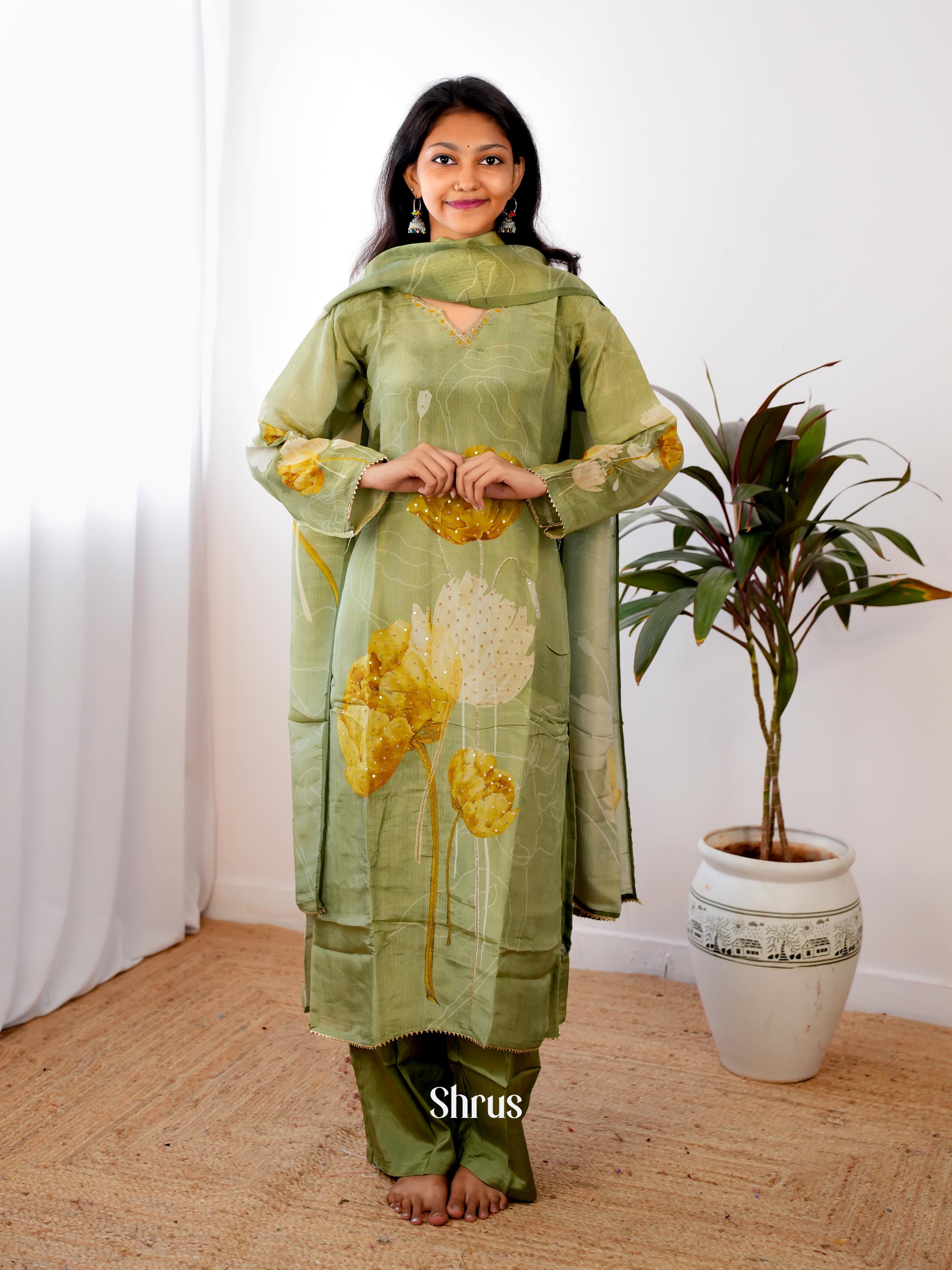 Green - 3pc Festive Readymade Suits