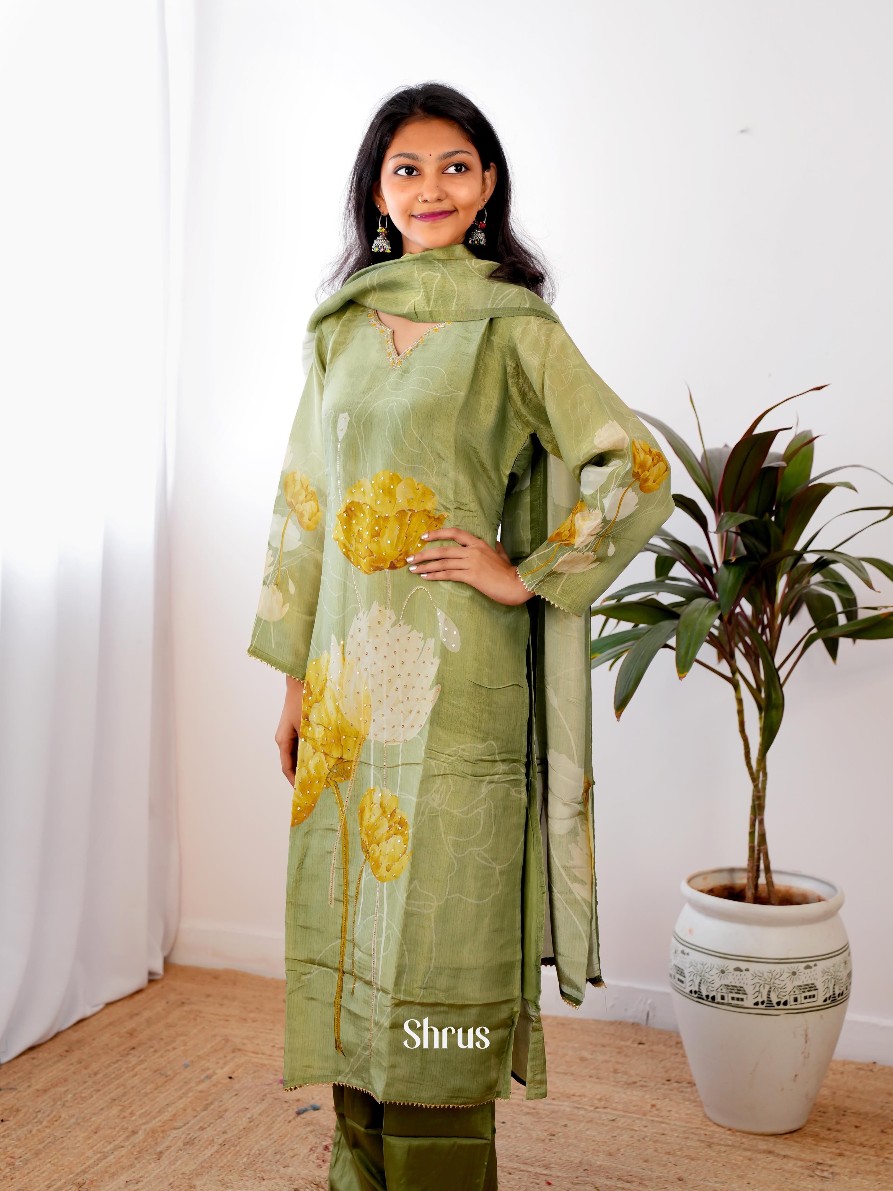 Green - 3pc Festive Readymade Suits