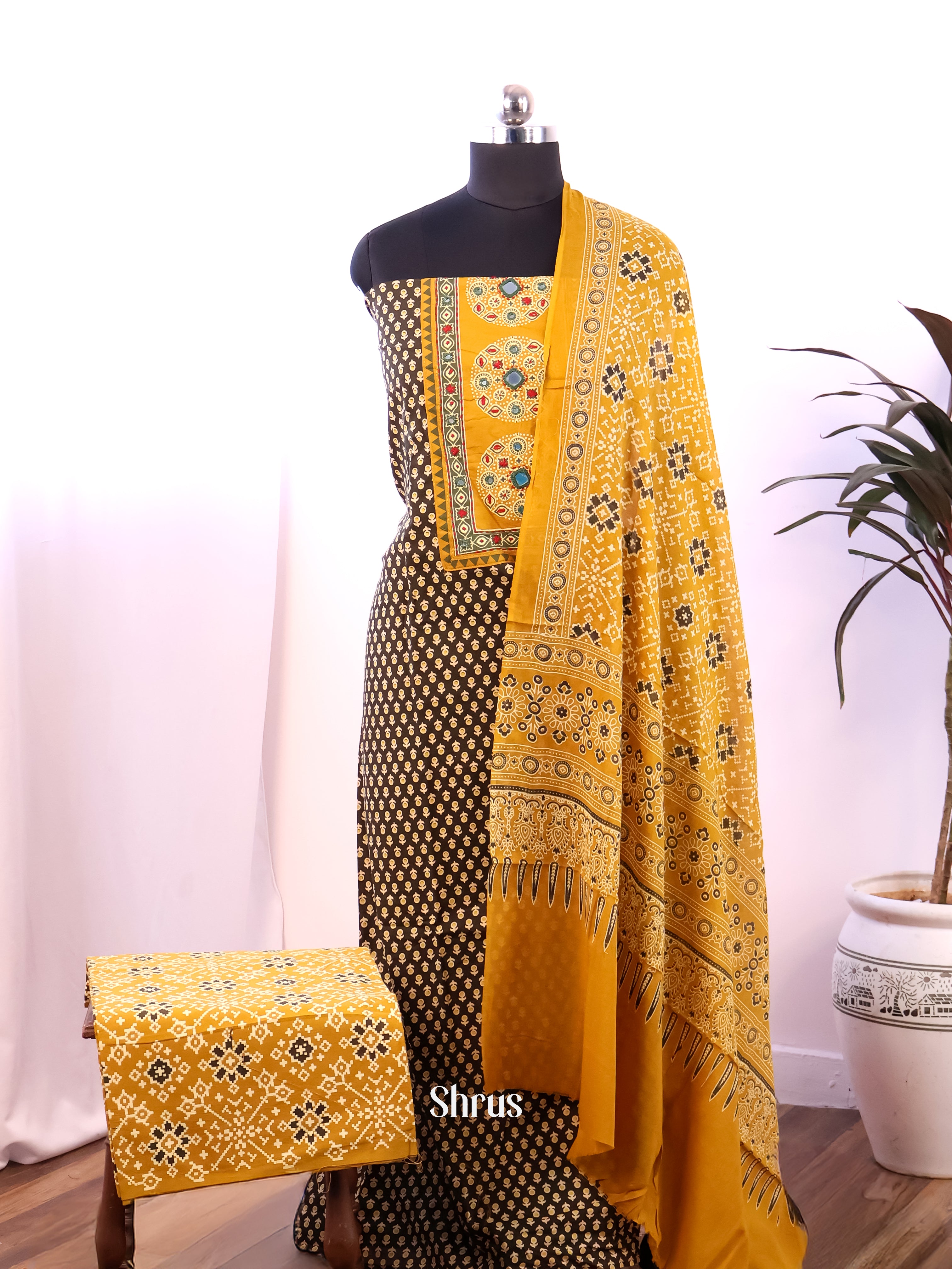 Brown & Yellow  - Ajrakh Salwar