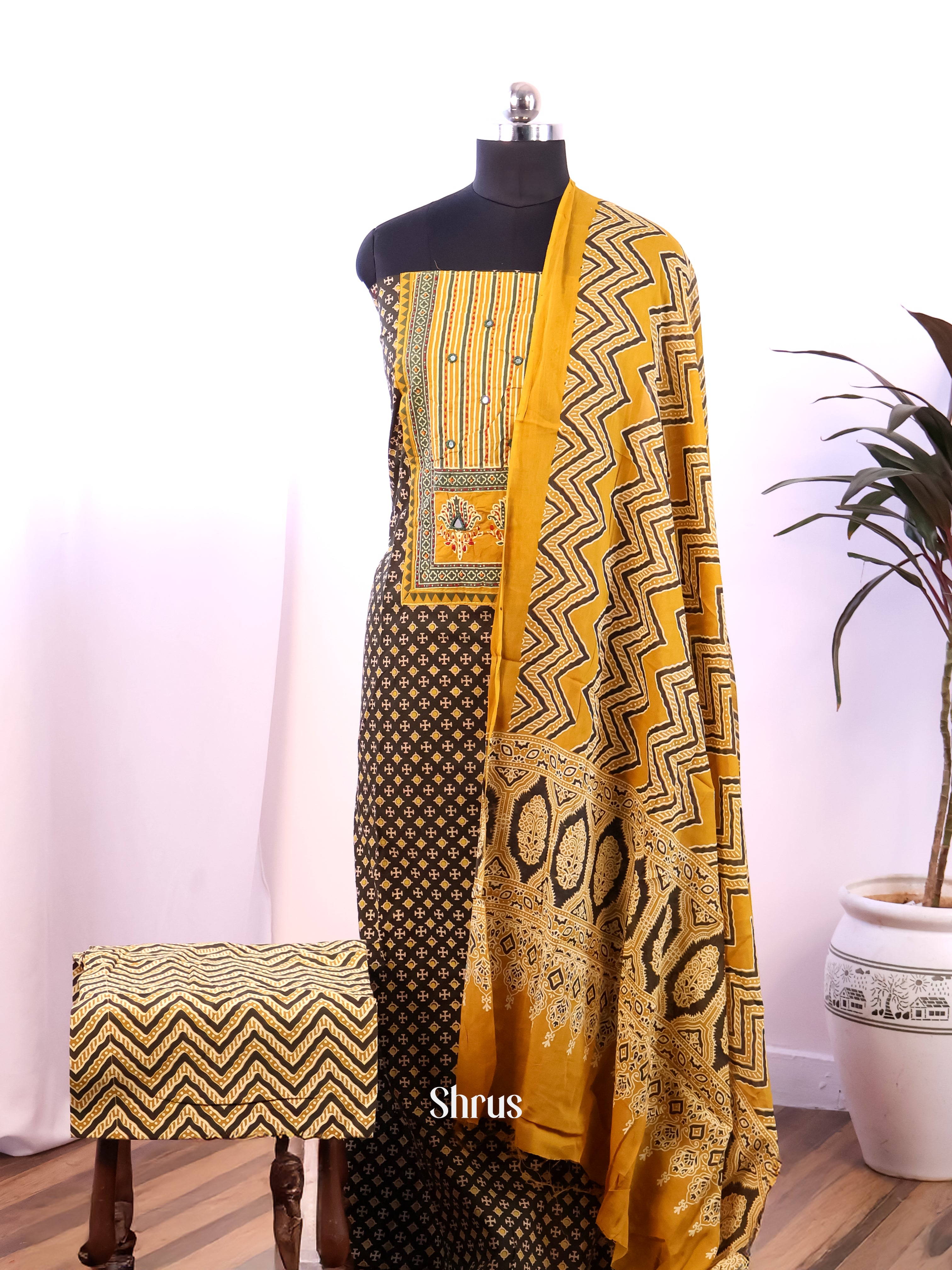 Brown & Yellow- Ajrakh Salwar