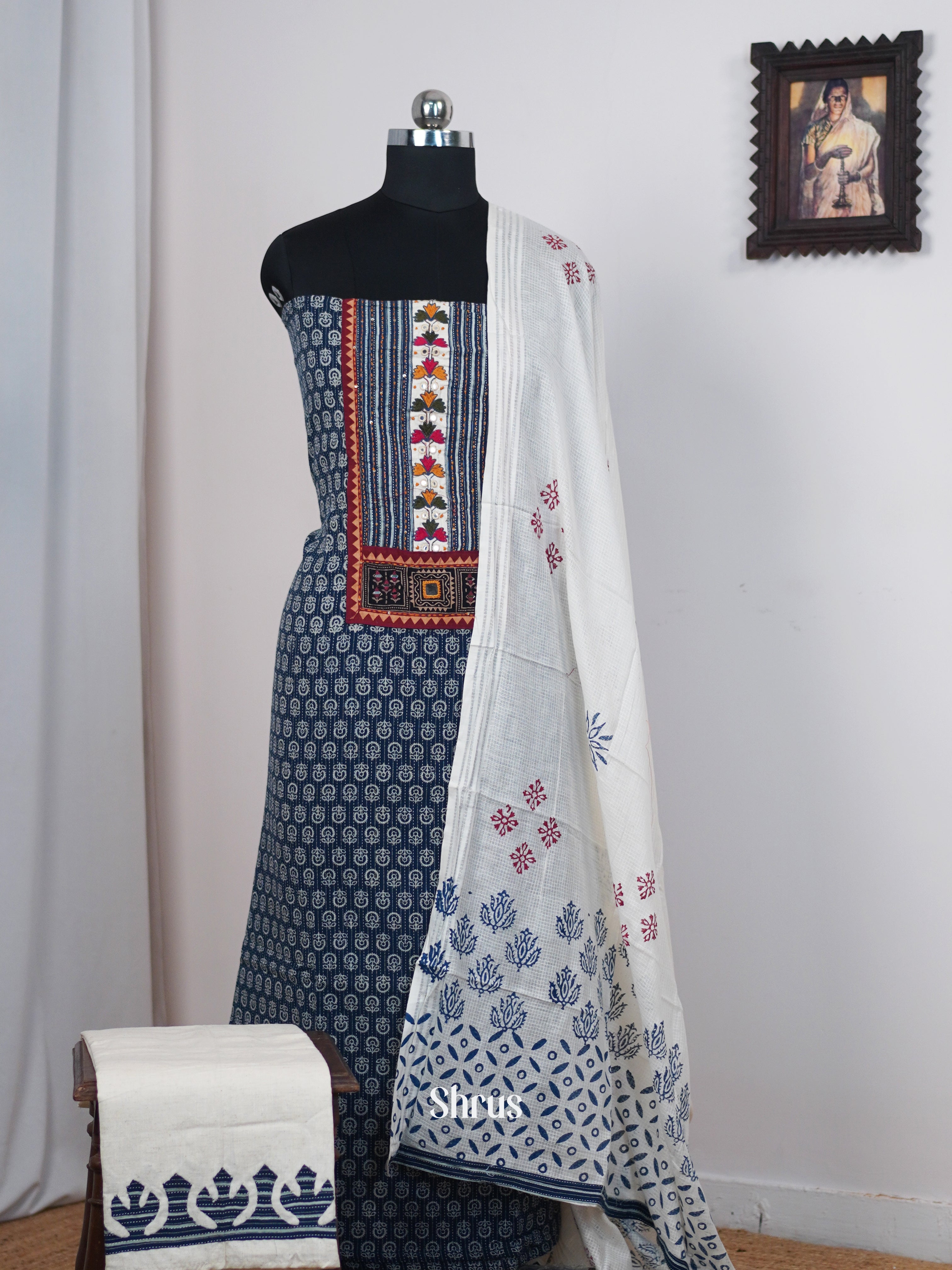 Blue &  Cream - Ajrakh Salwar