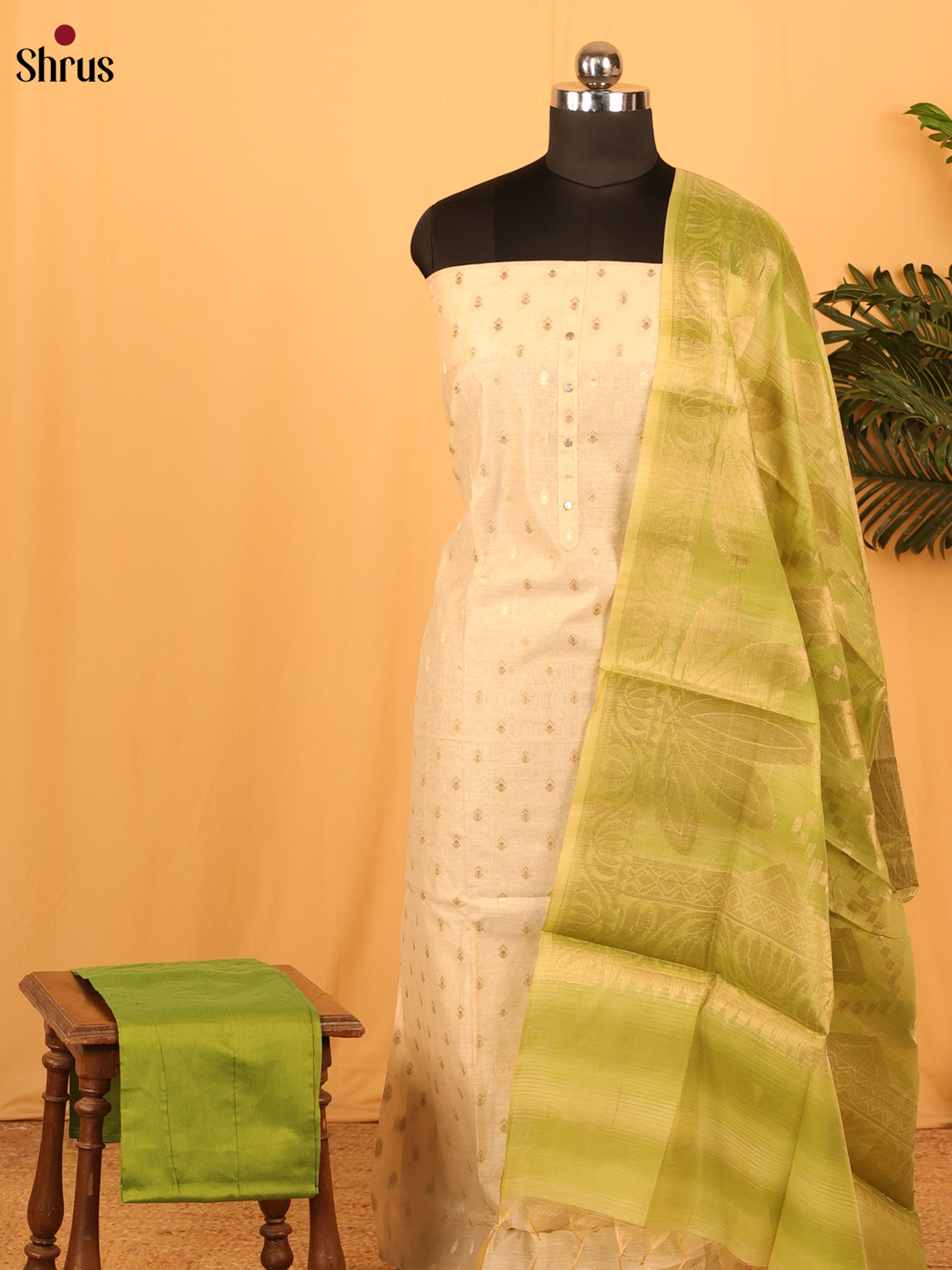 Cream & Green - Cotton salwar