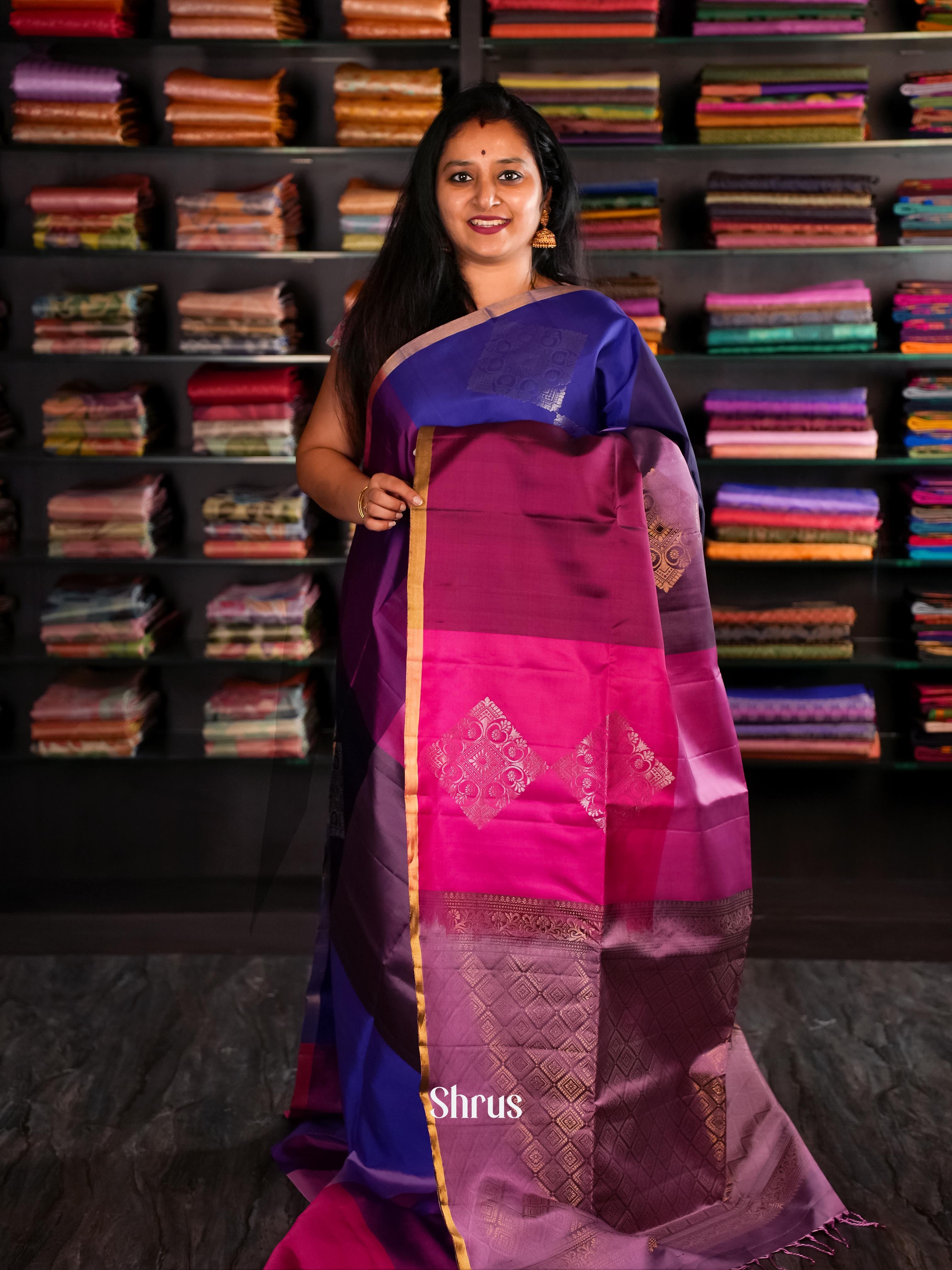 Blue & Purple - Soft Silk Saree