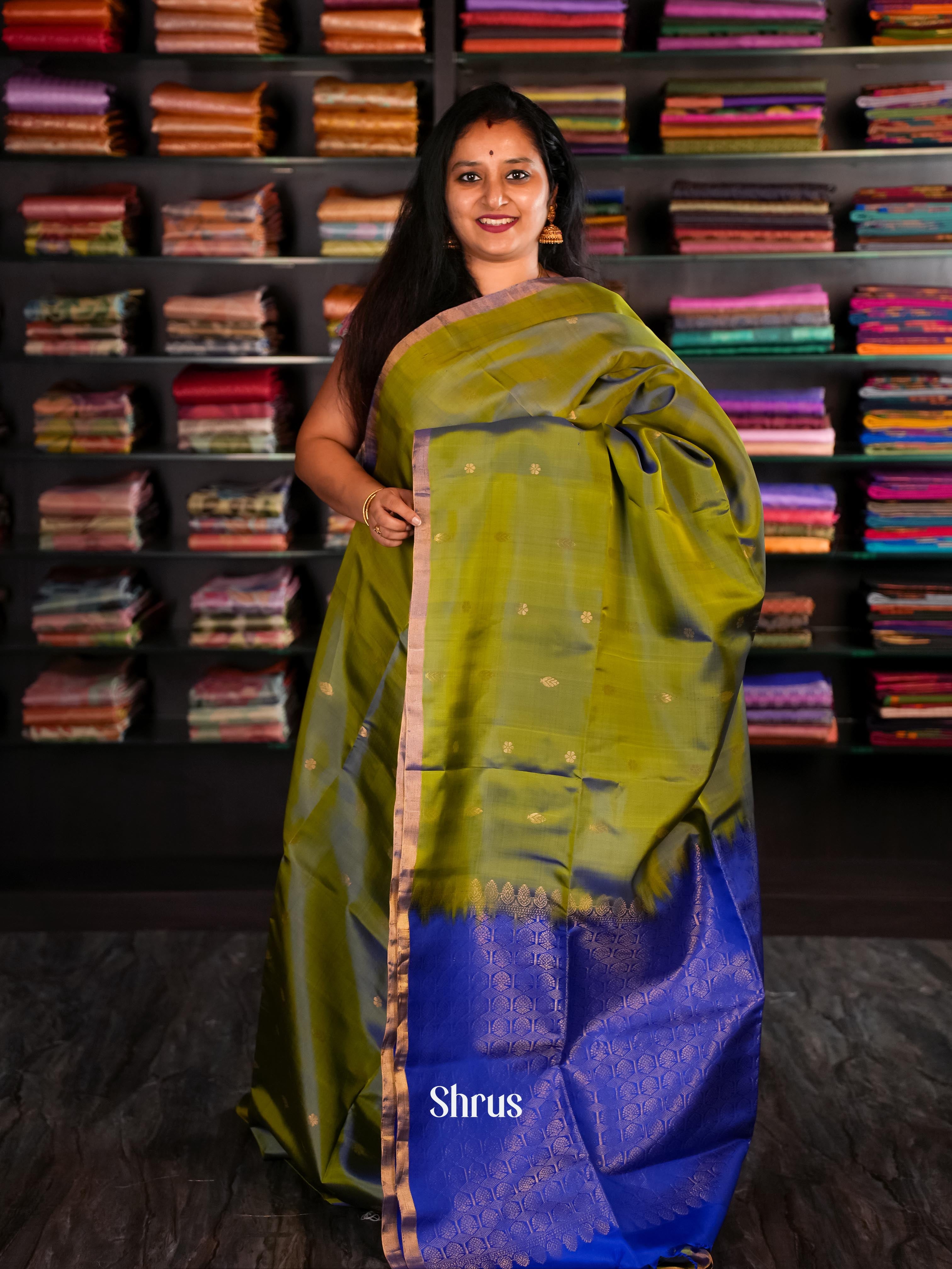 Mehandi Green & Blue - Soft Silk Saree