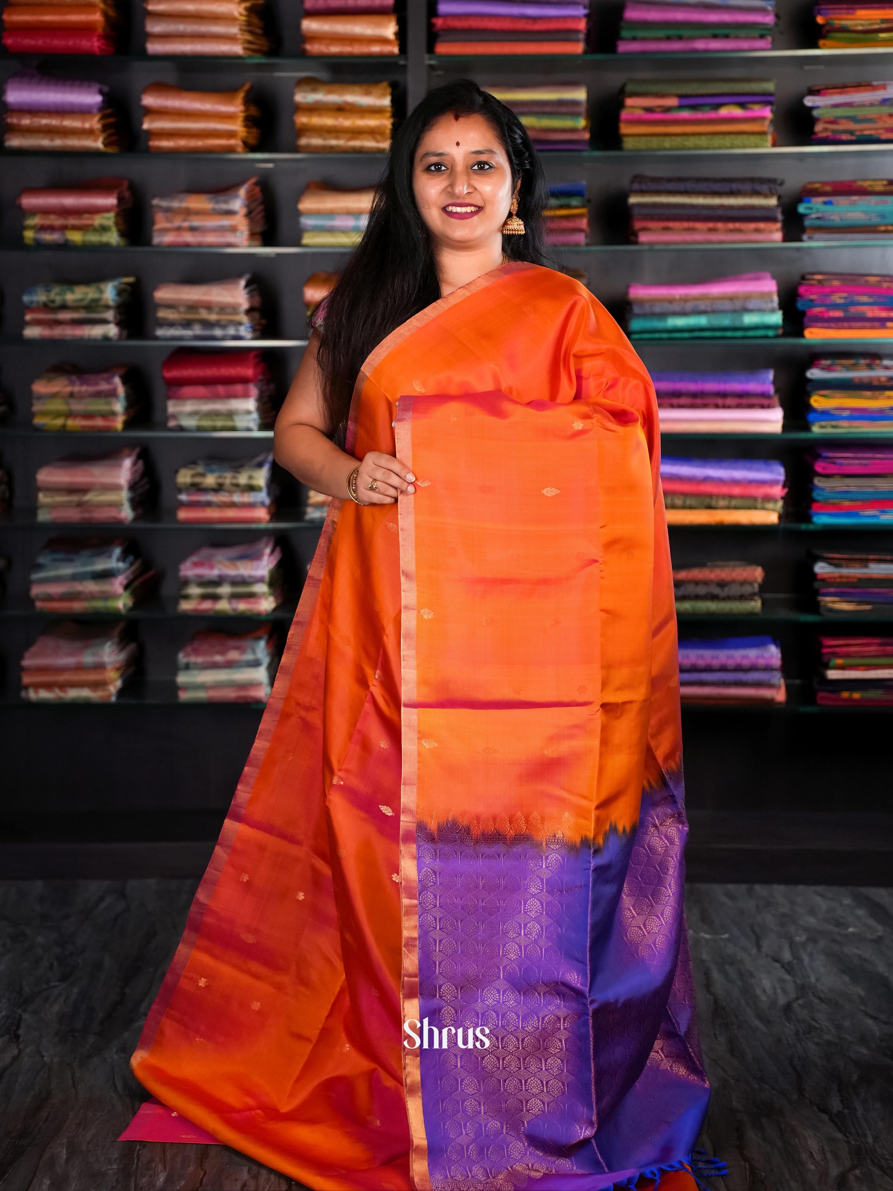 Orange & Violet - Soft Silk Saree