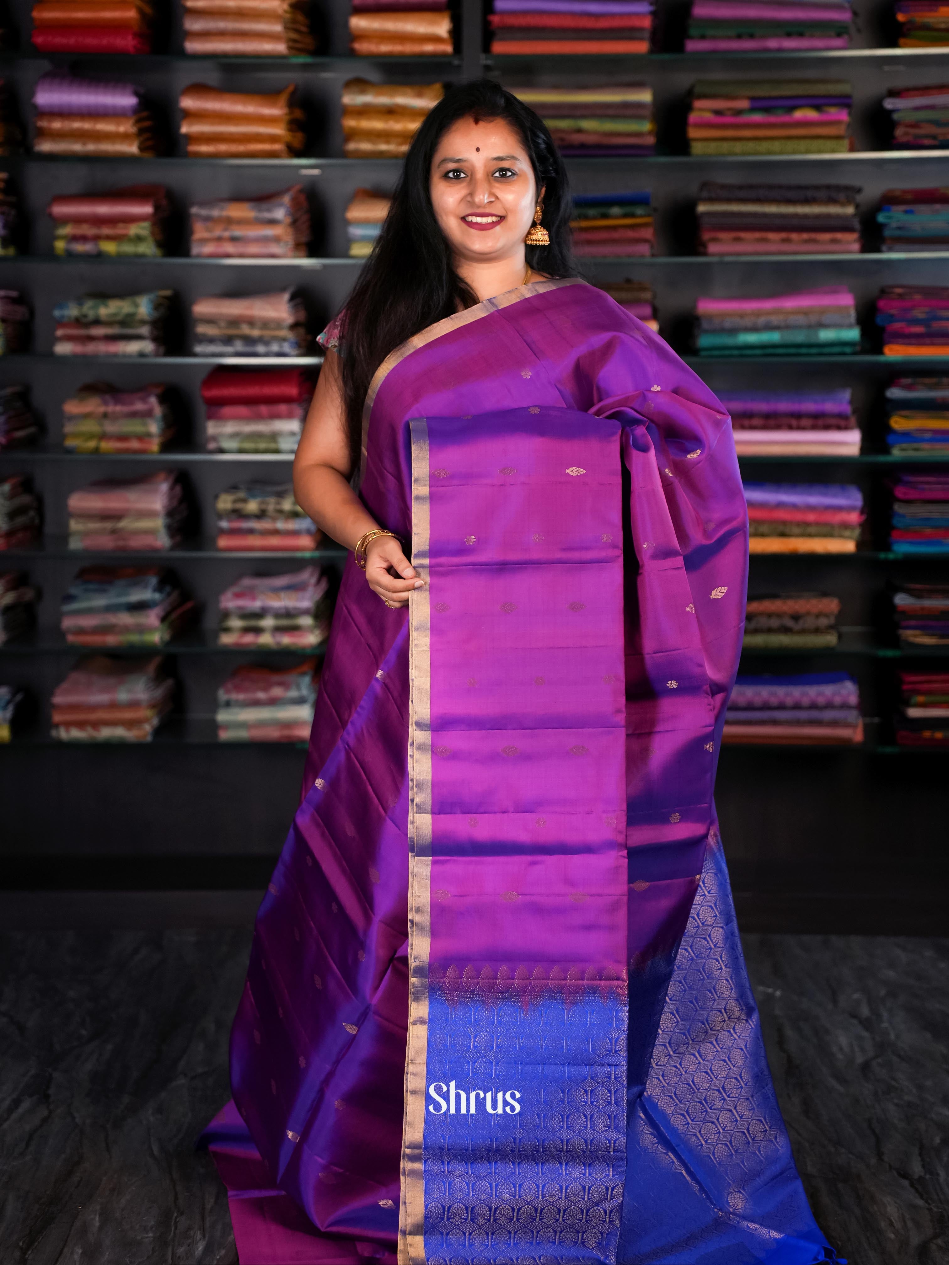 Purple & Blue - Soft Silk Saree