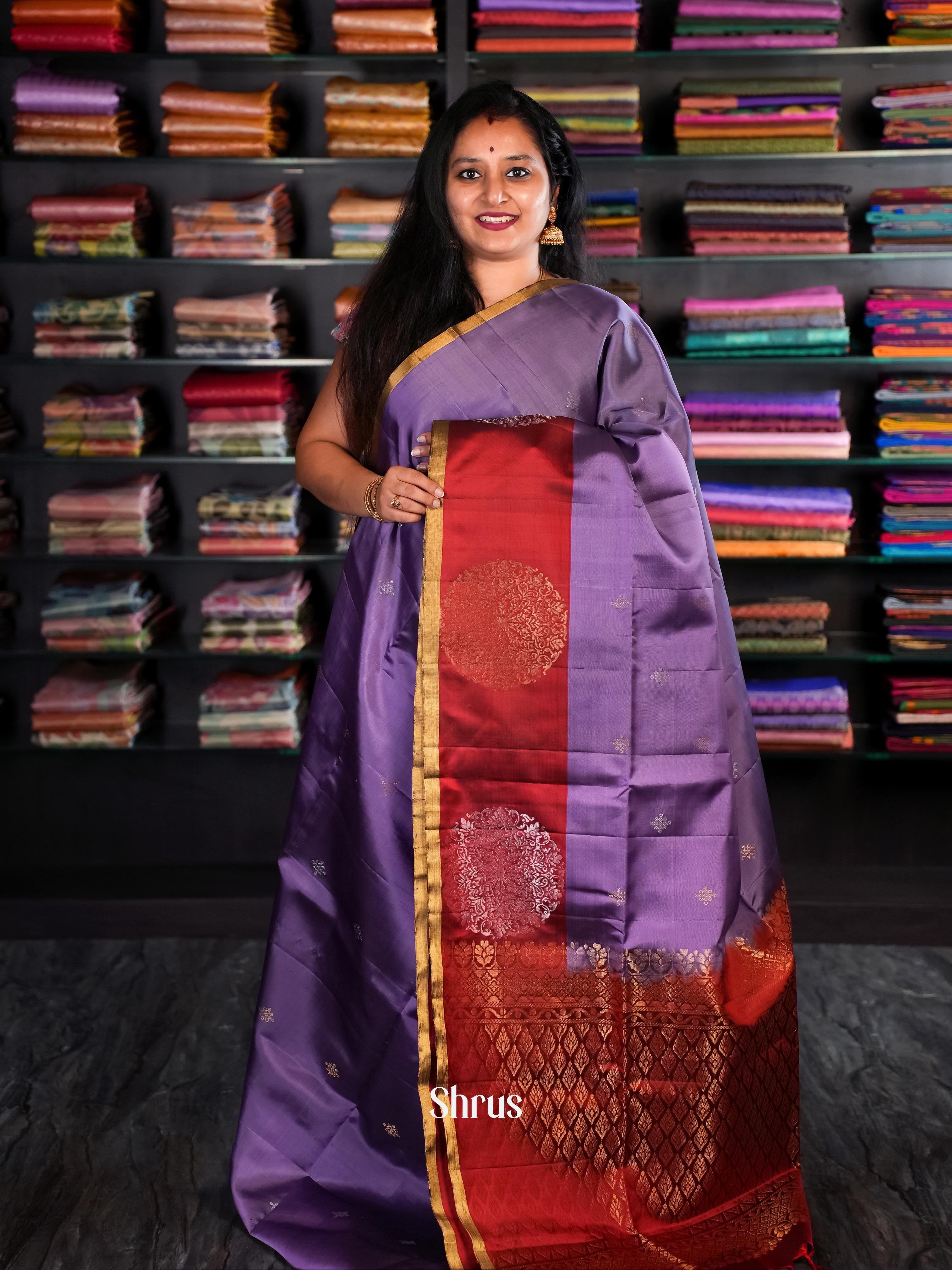 Purple & Maroon - Soft Silk Saree