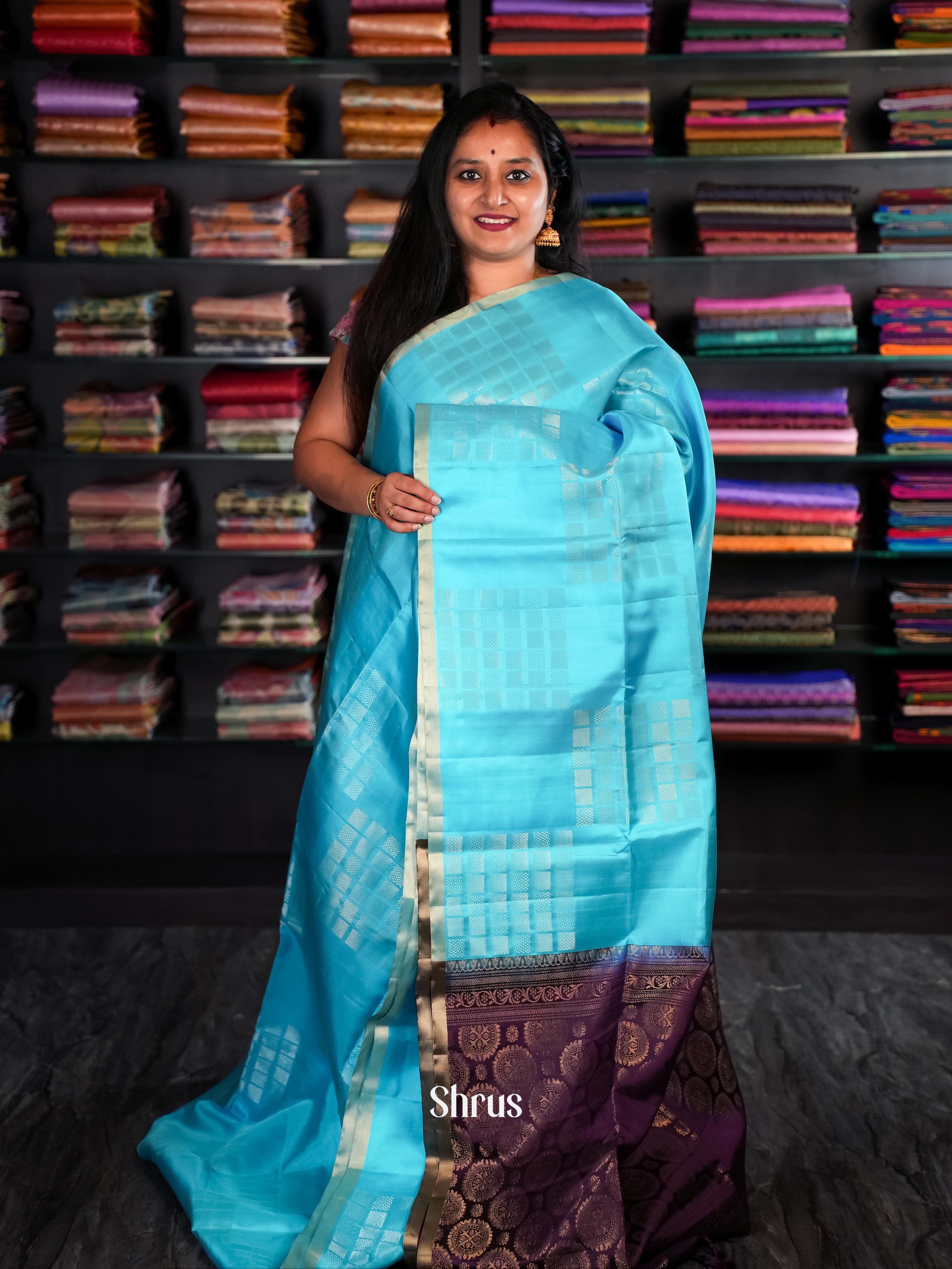 Teal & Purple - Soft Silk Saree