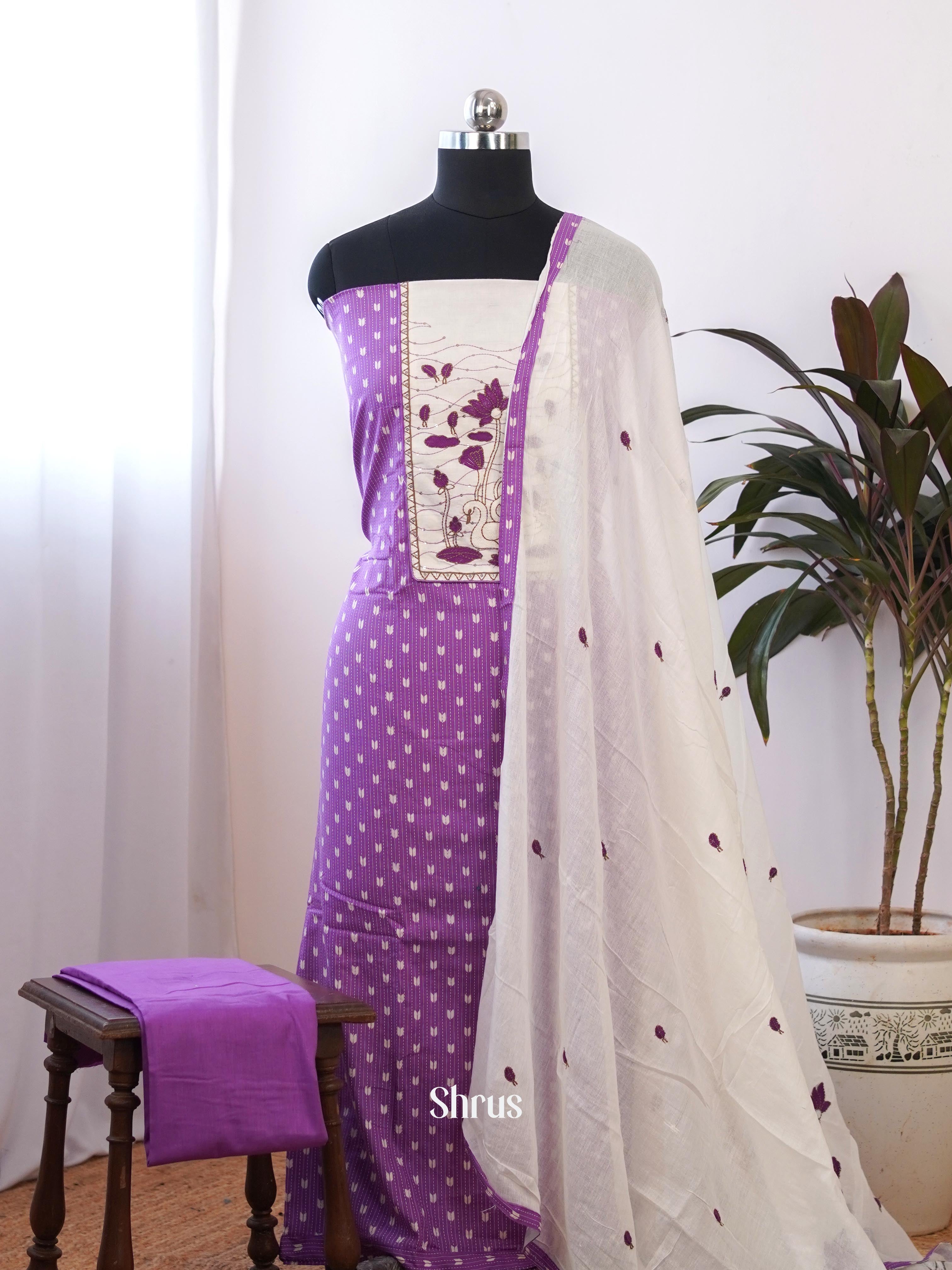 Purple & Cream - Cotton salwar