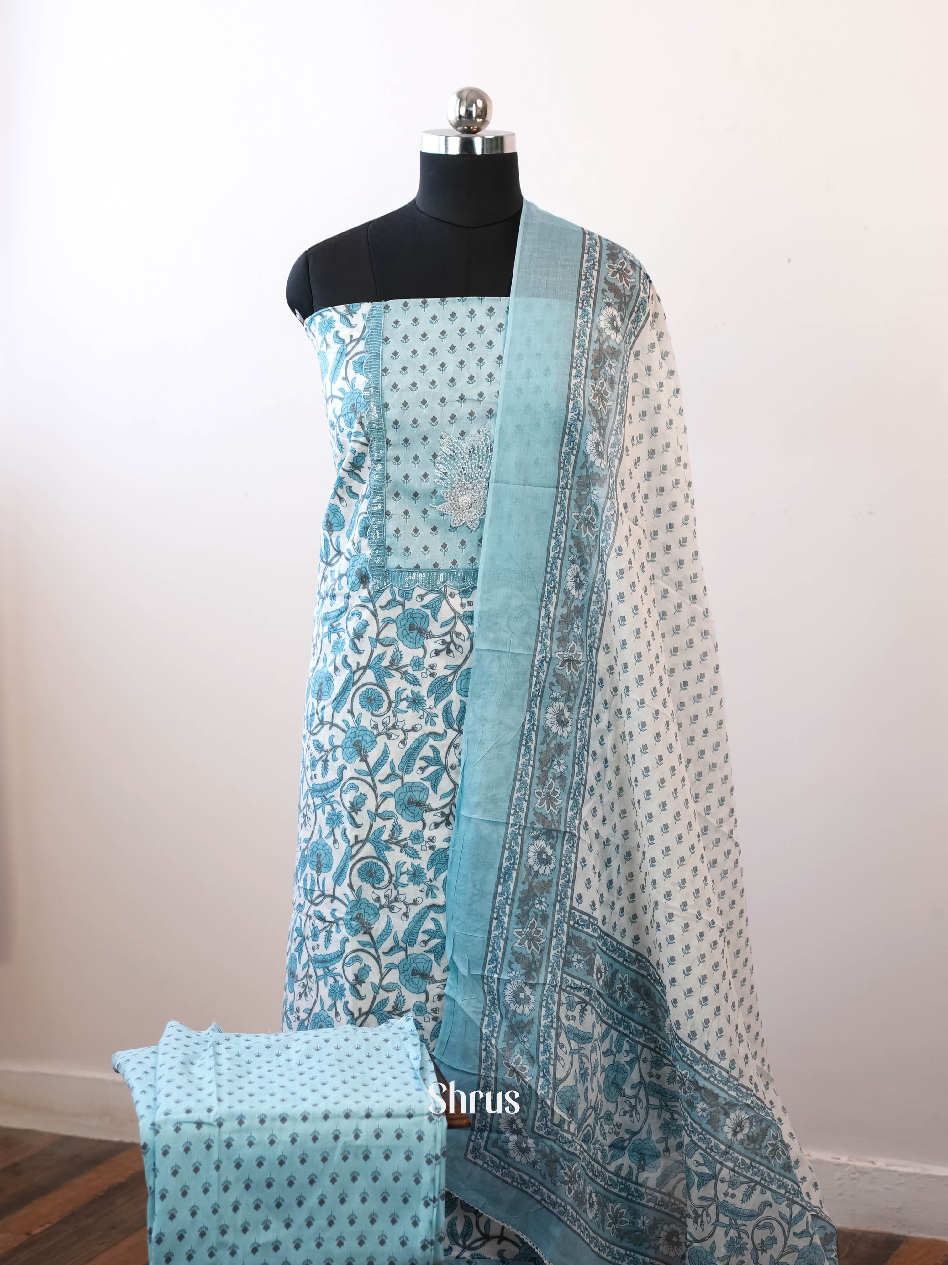 Cream & Blue - Cotton salwar