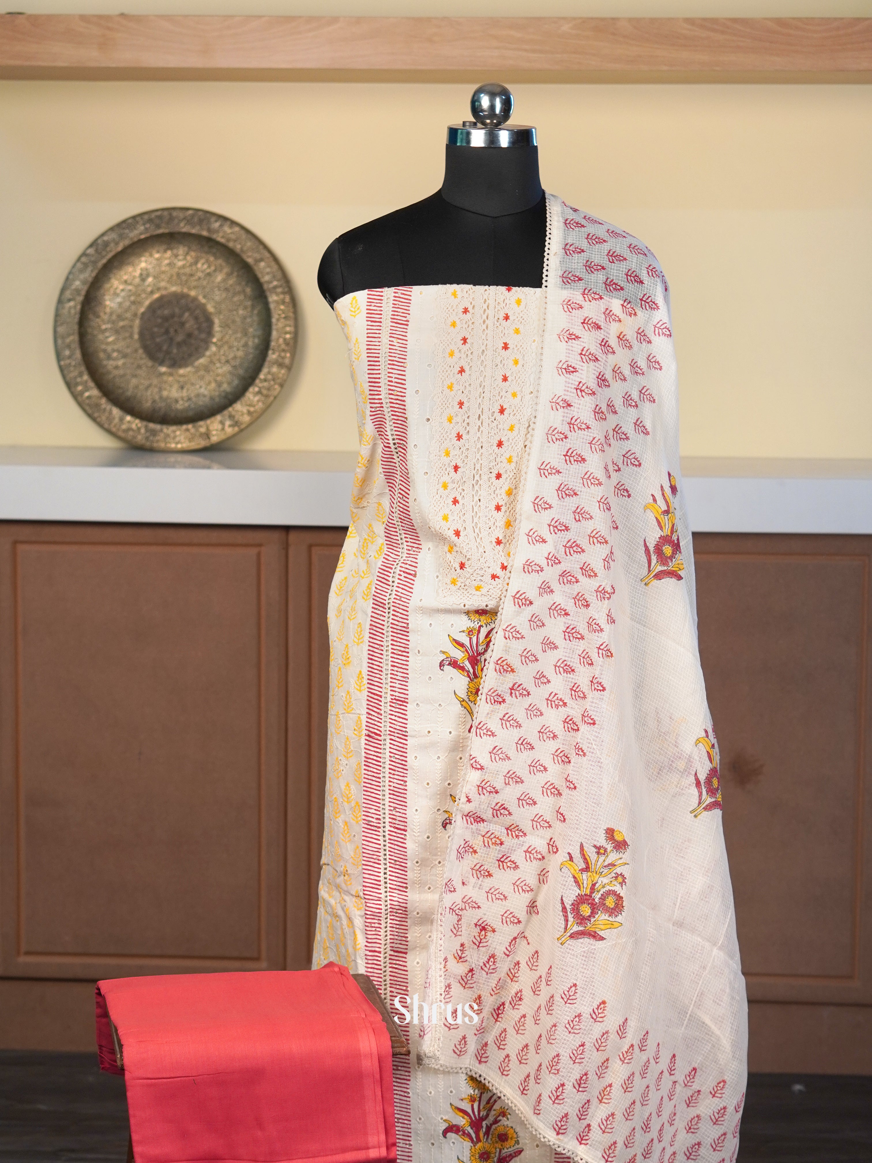 Cream & Pink - Cotton salwar