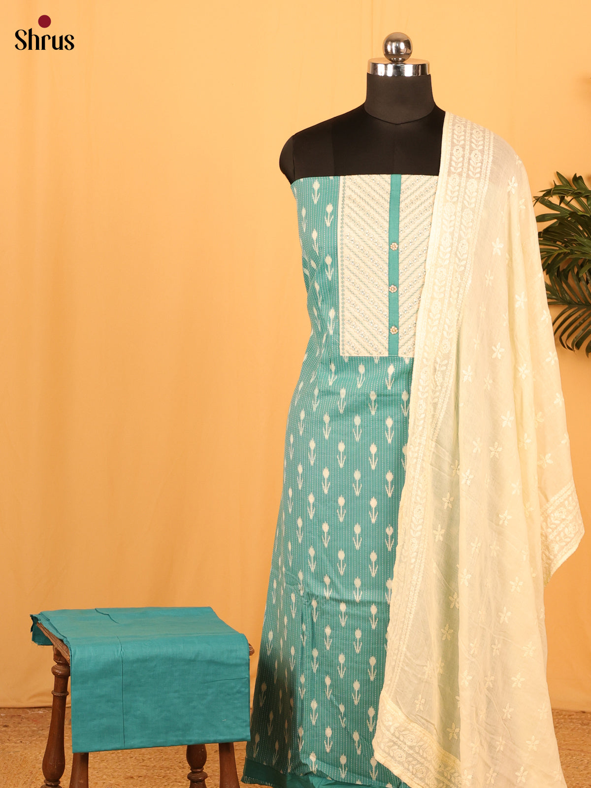 Blue & Cream  - Cotton salwar